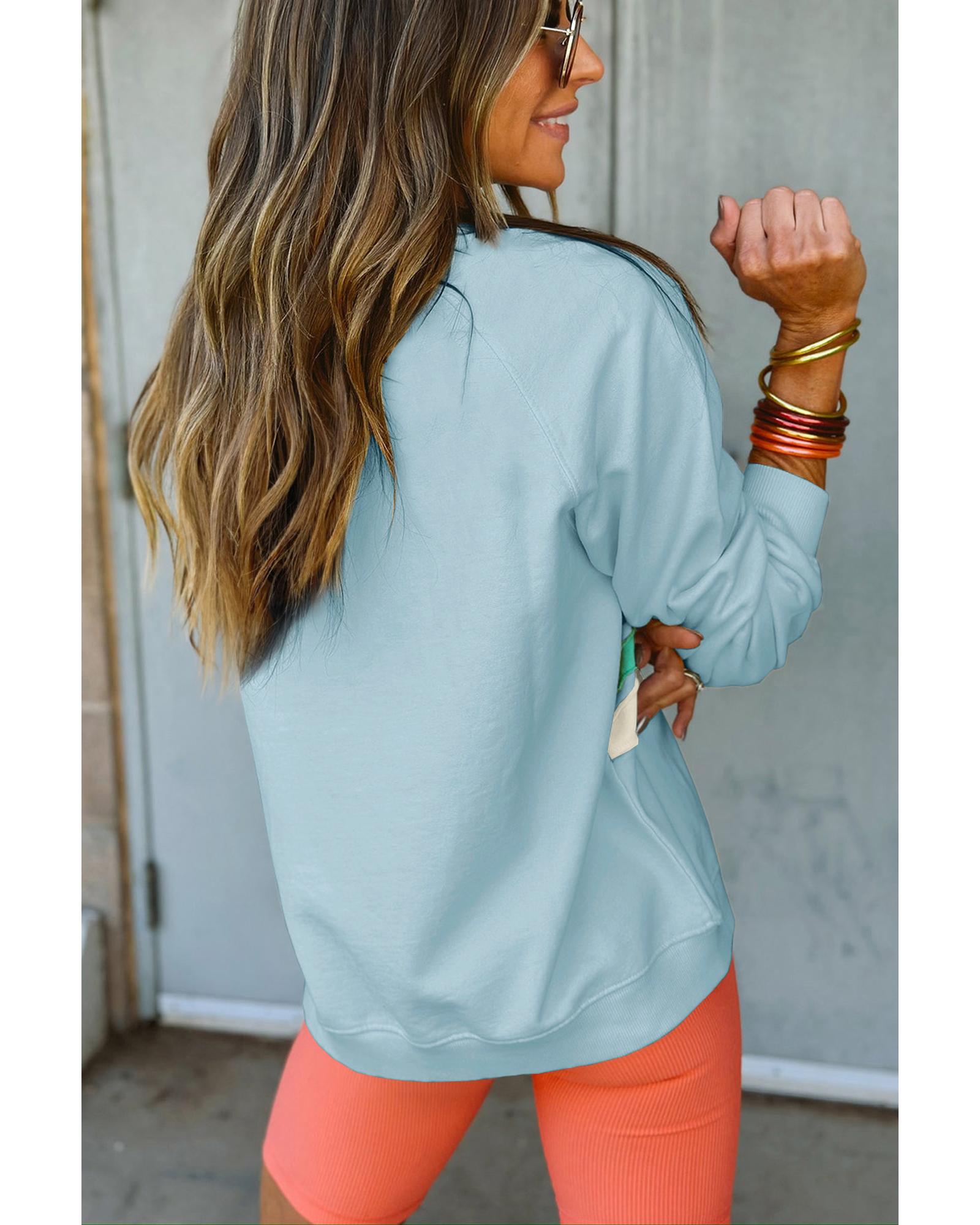 Beau Blue Rainbow Colorblock Striped Pullover Sweatshirt - L