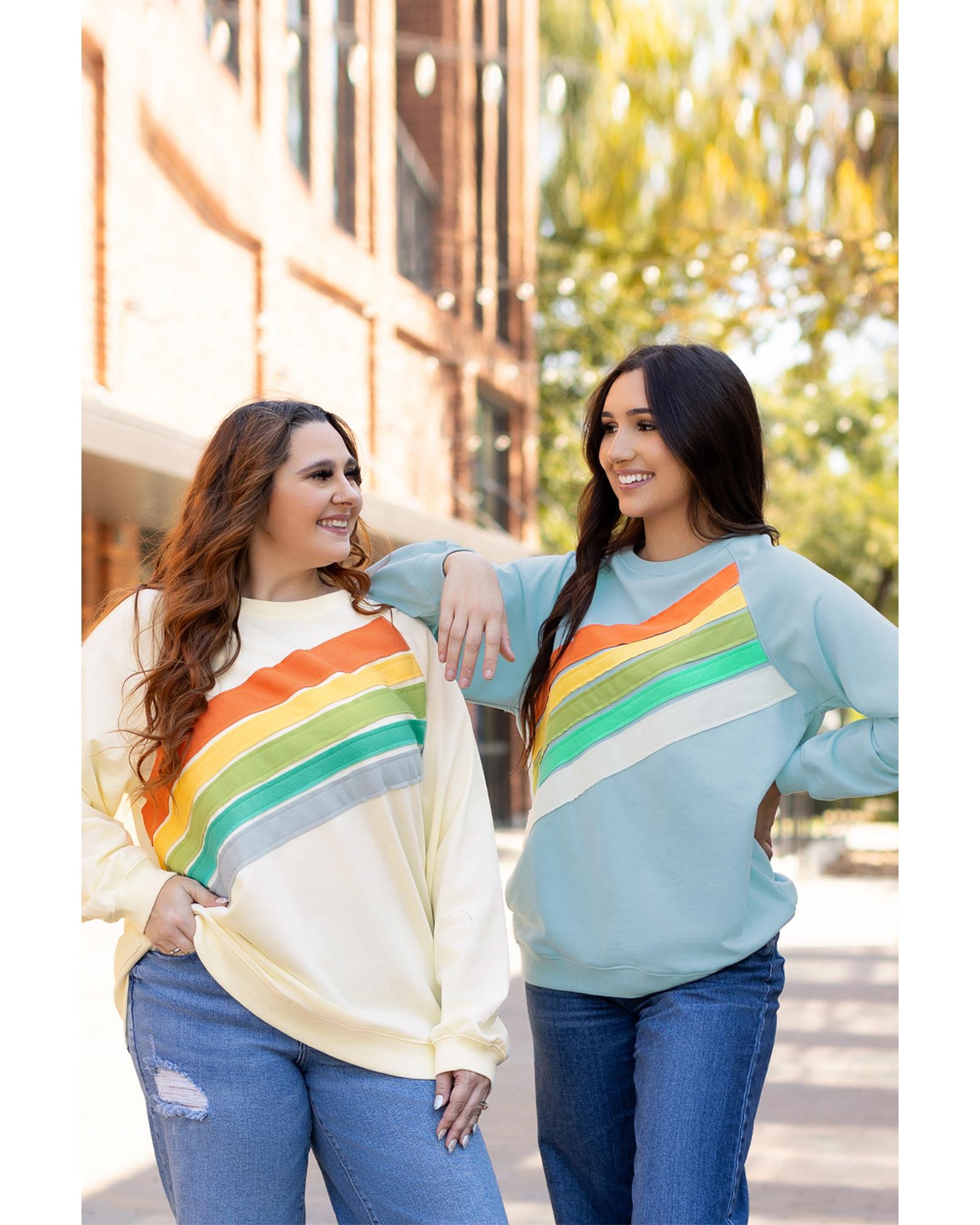 Beau Blue Rainbow Colorblock Striped Pullover Sweatshirt - L 8