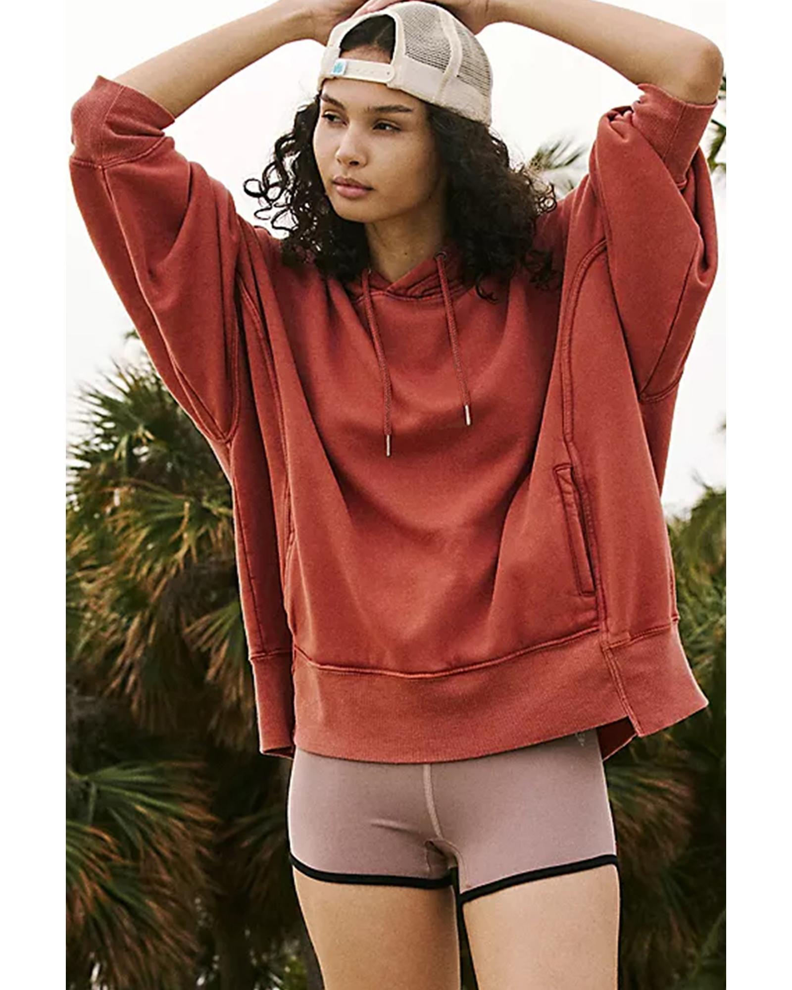 Red Clay Drop Shoulder Pocketed Baggy Drawstring Hoodie - 2XL 7