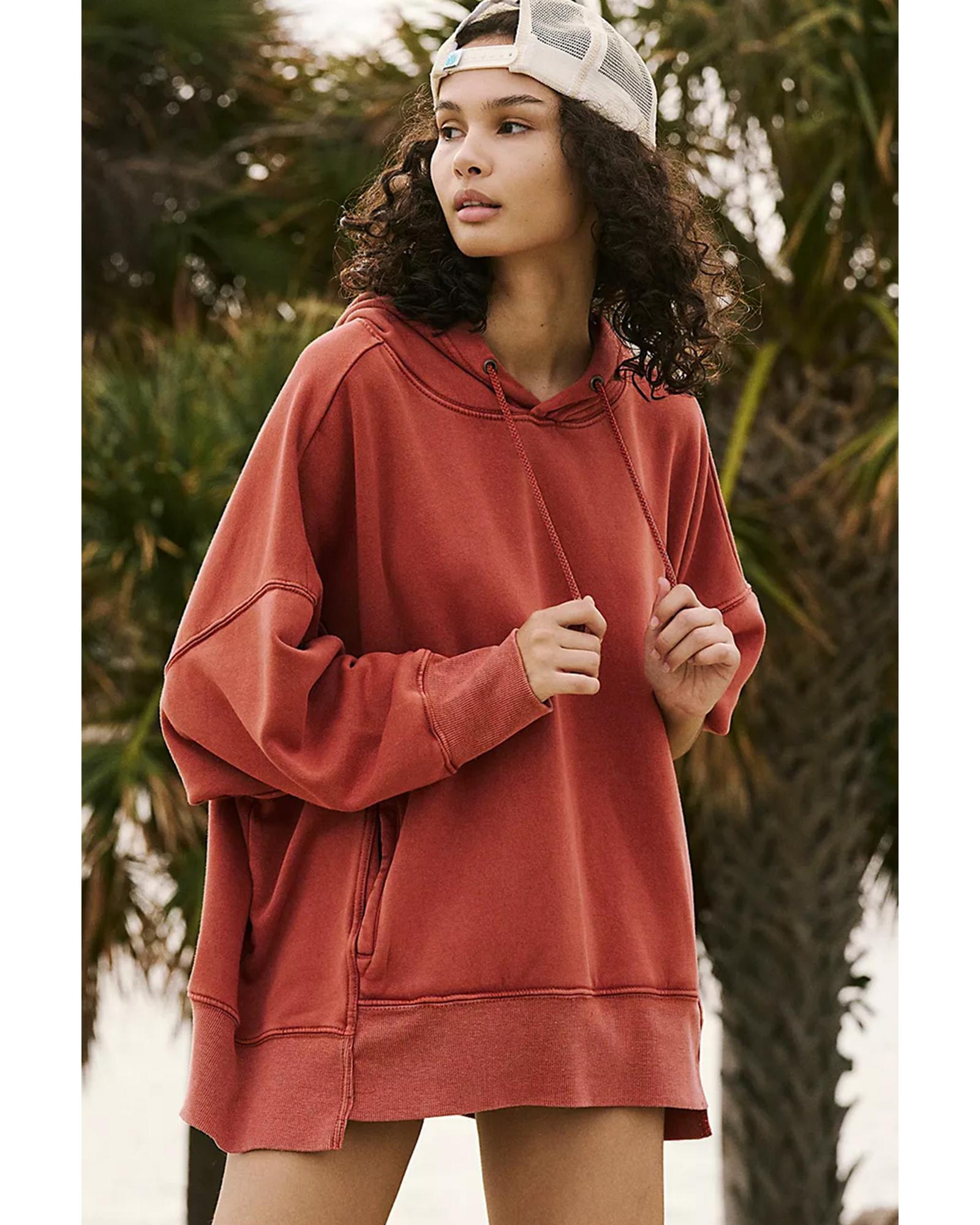 Red Clay Drop Shoulder Pocketed Baggy Drawstring Hoodie - XL 5