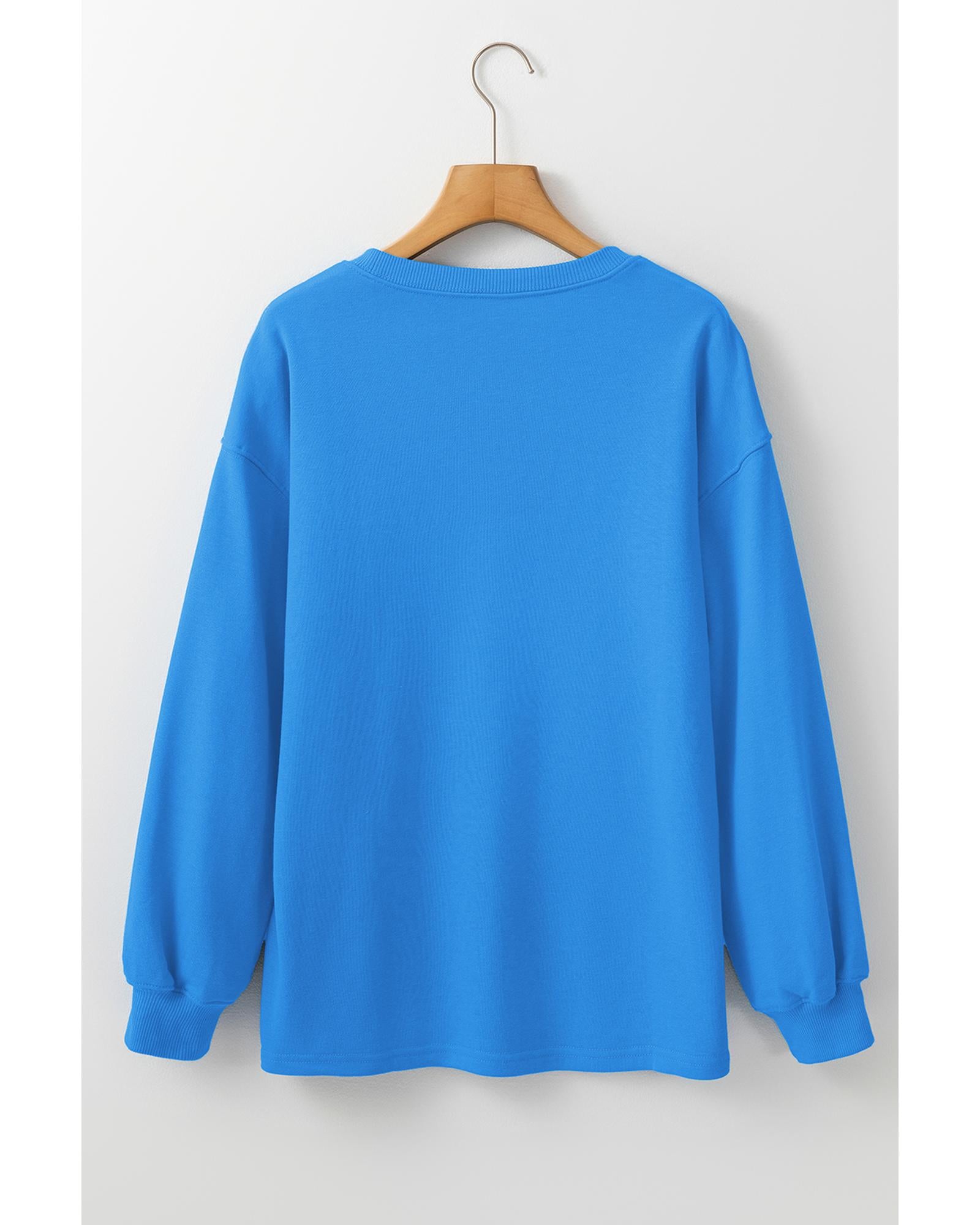 Sky Blue Solid Color Drop Shoulder Long Sleeve Basic Sweatshirt - L 8