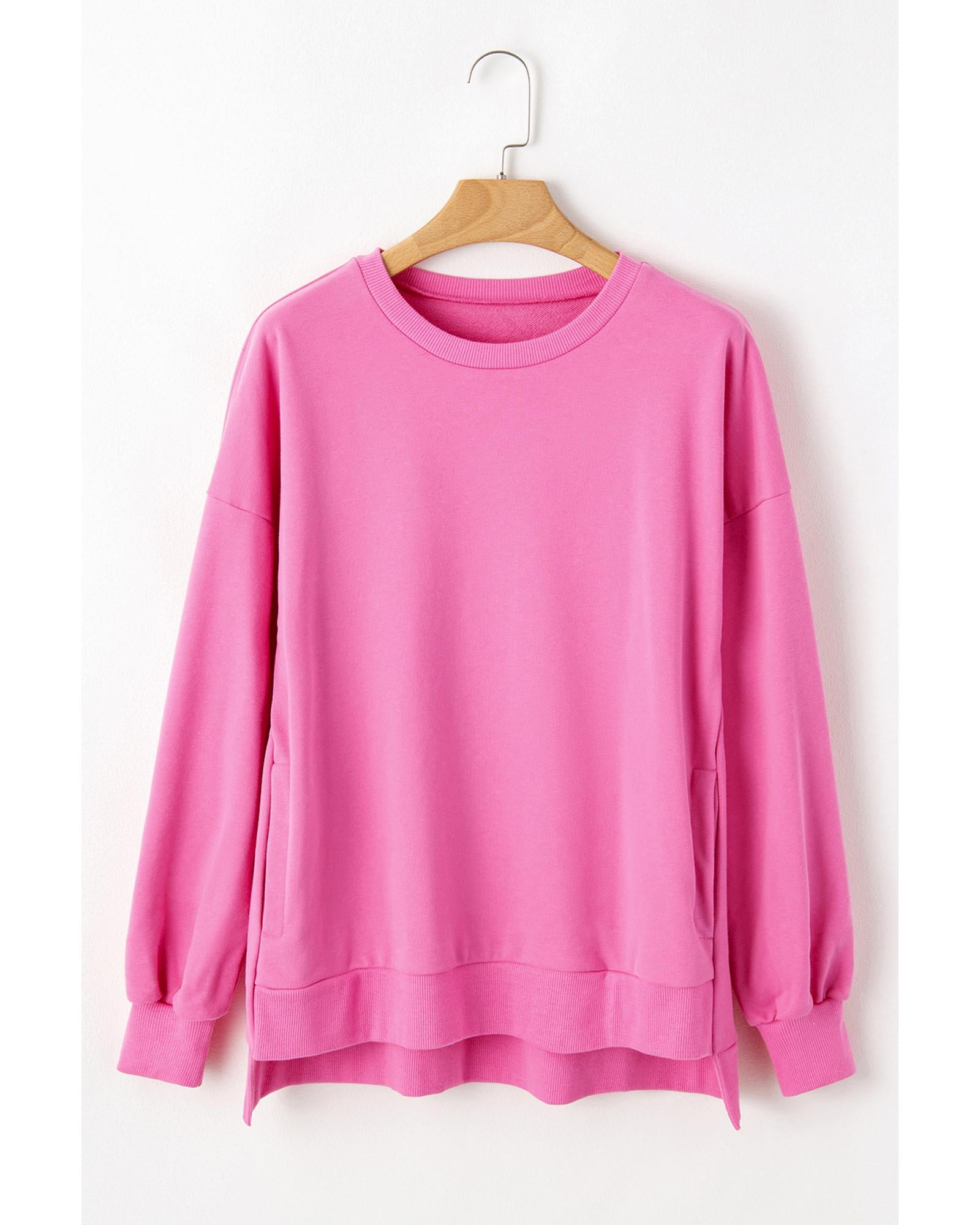 Bonbon Solid O Neck High Low Hem Pullover Sweatshirt - XL 3