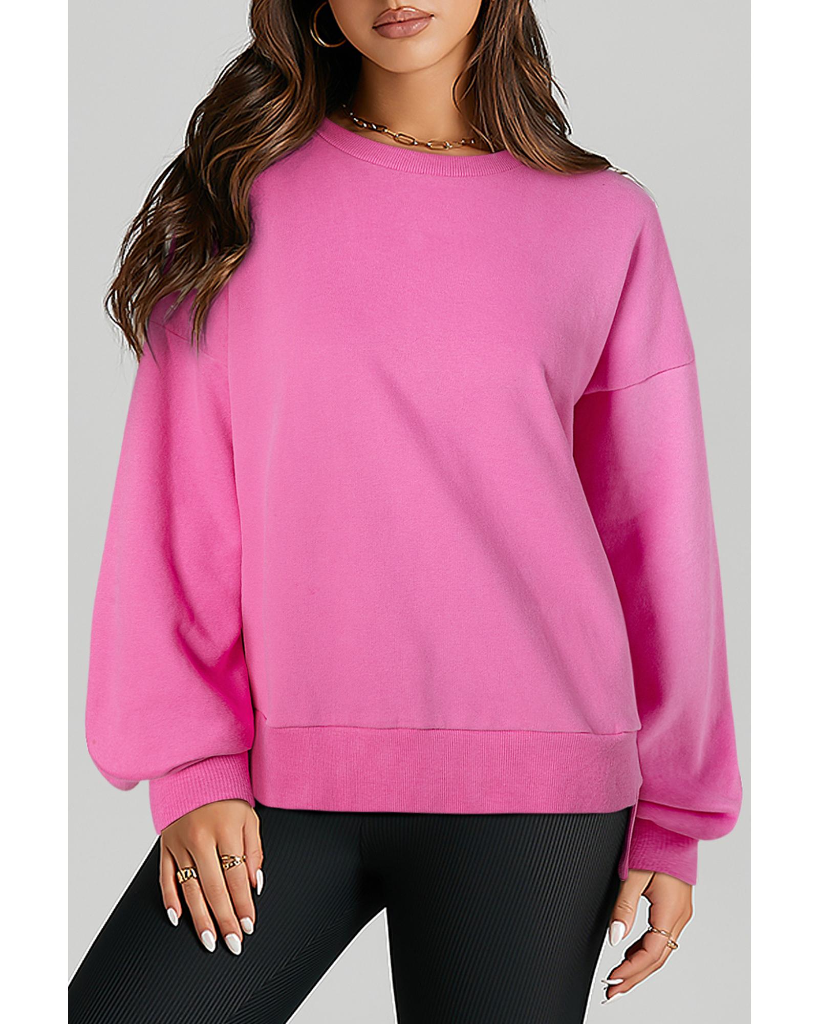 Bonbon Solid O Neck High Low Hem Pullover Sweatshirt - XL 7