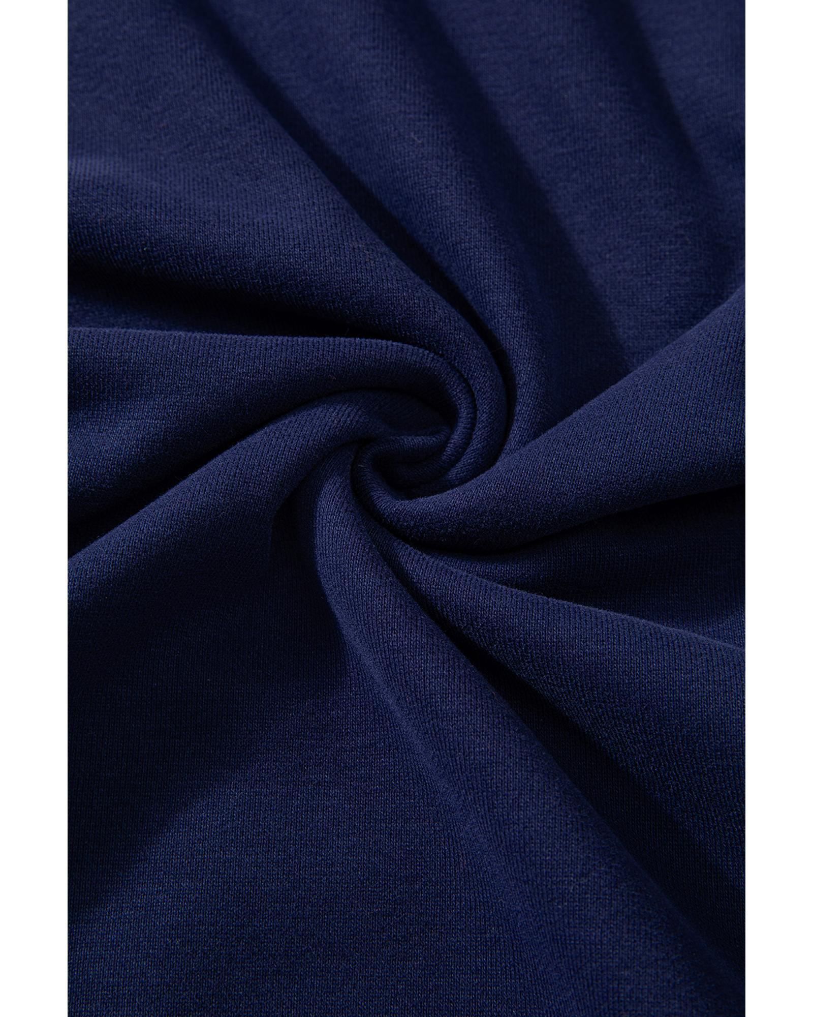 Navy Blue Solid O Neck High Low Hem Pullover Sweatshirt - L 5