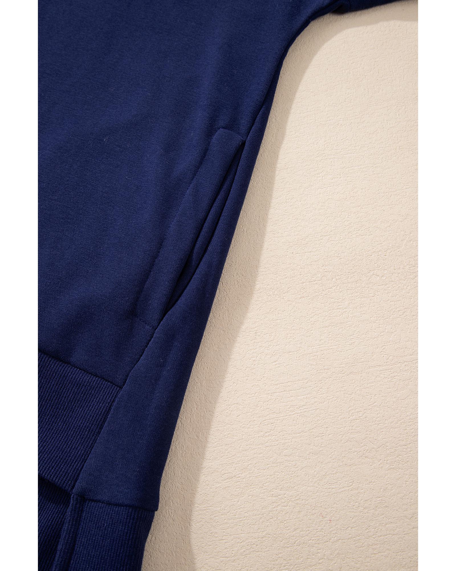 Navy Blue Solid O Neck High Low Hem Pullover Sweatshirt - XL 4