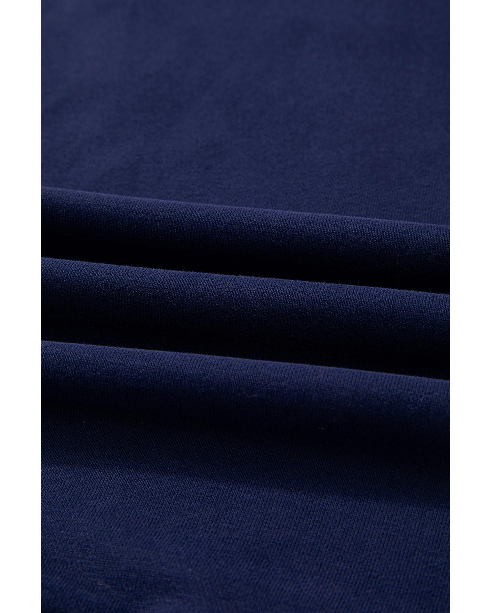 Navy Blue Solid O Neck High Low Hem Pullover Sweatshirt - XL 8