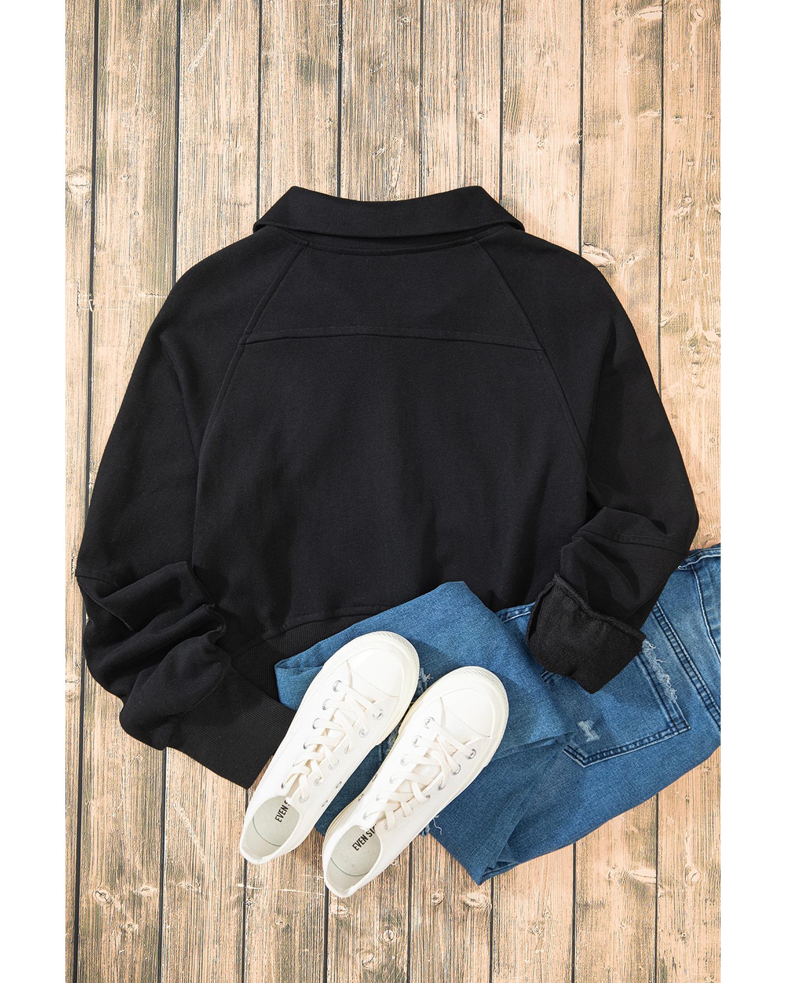 Black Quarter Zip Stand Neck Kangaroo Pocket Sweatshirt - M