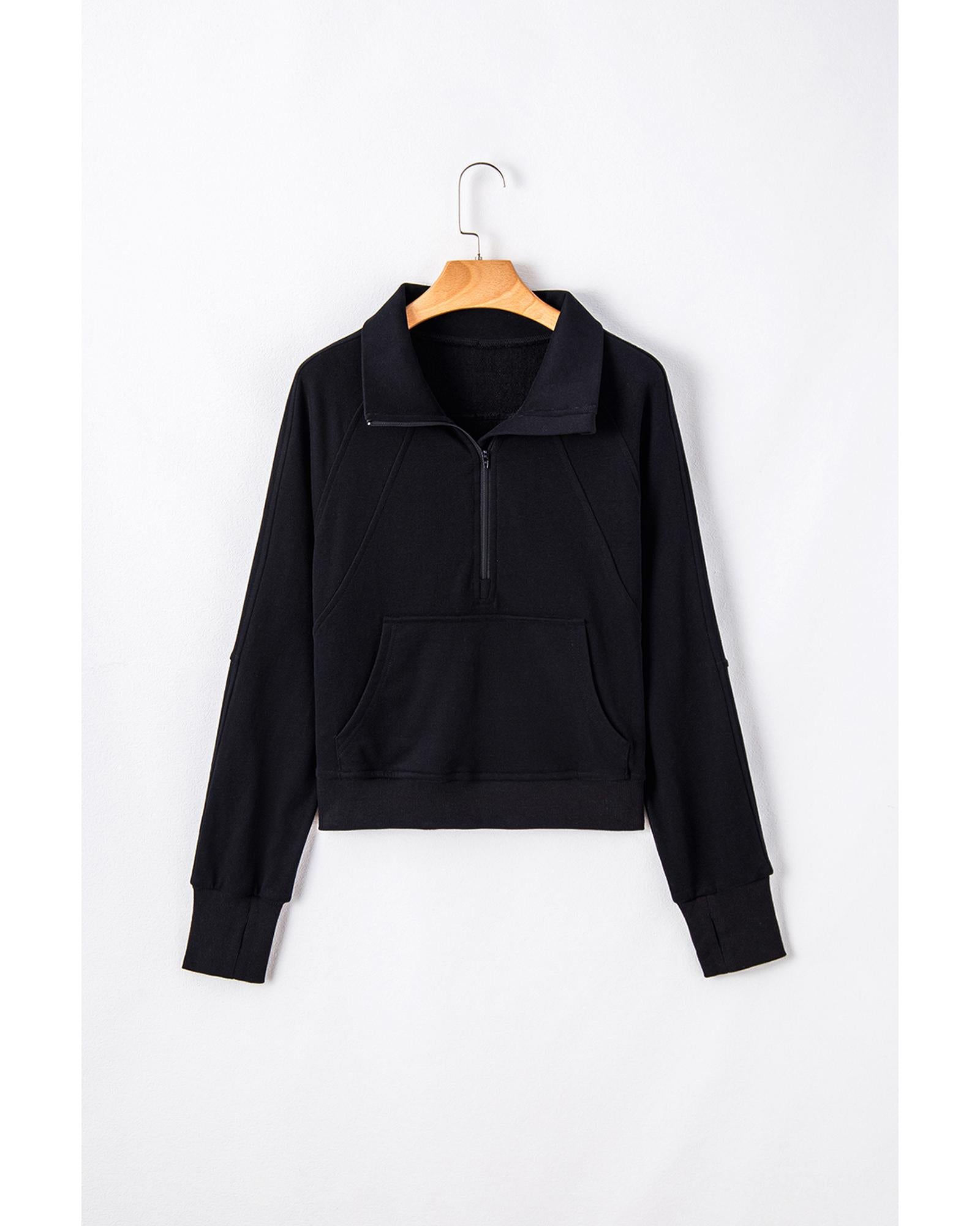 Black Quarter Zip Stand Neck Kangaroo Pocket Sweatshirt - XL 4