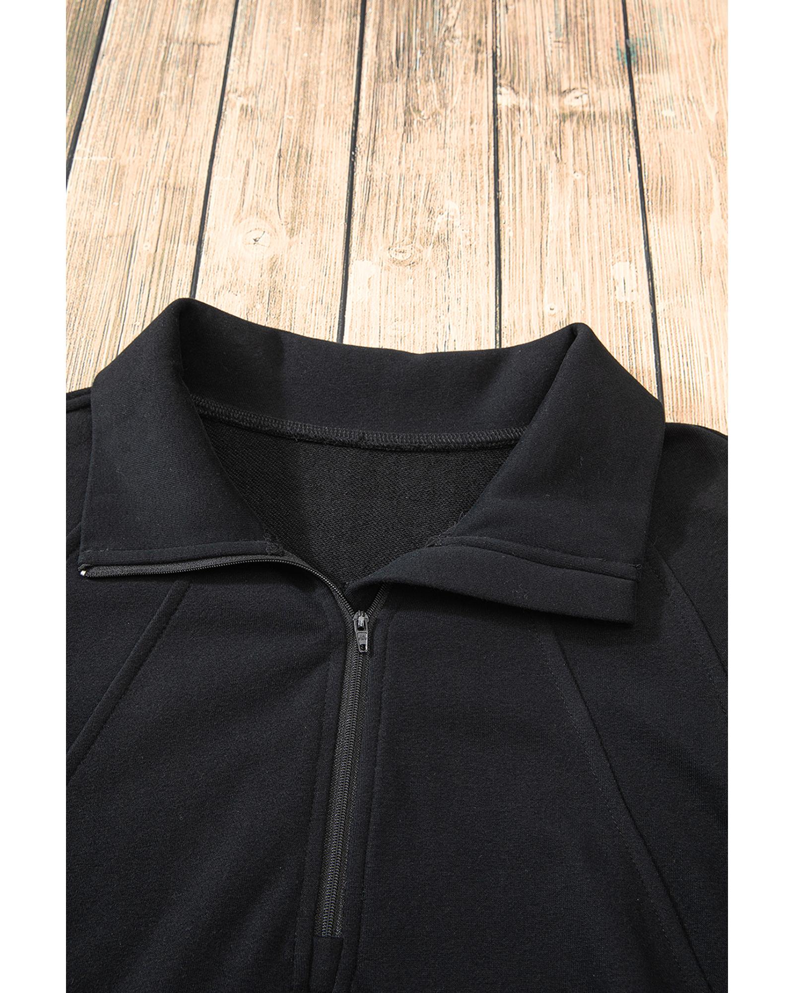 Black Quarter Zip Stand Neck Kangaroo Pocket Sweatshirt - XL 7