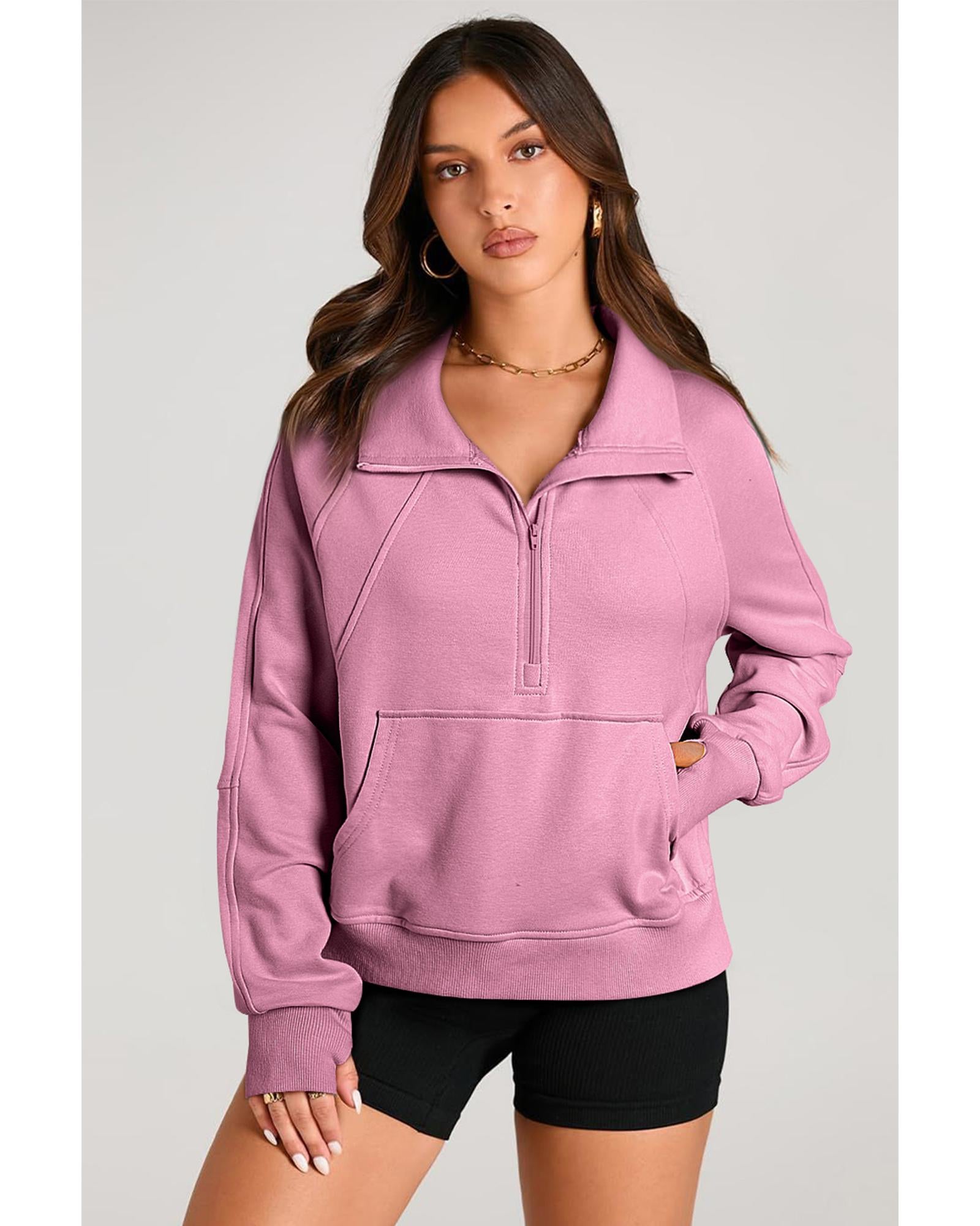 Valerian Quarter Zip Stand Neck Kangaroo Pocket Sweatshirt - S