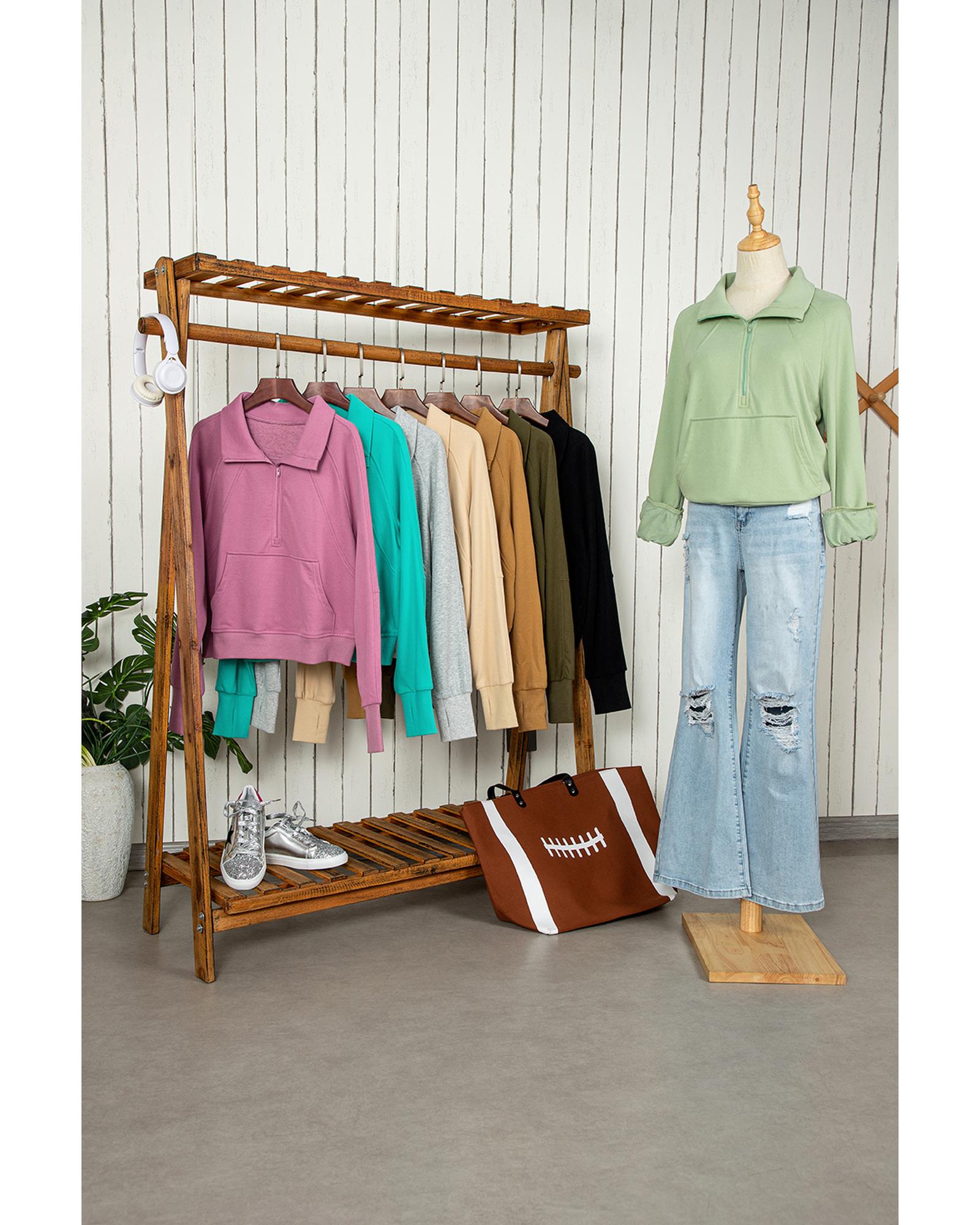 Aruba Blue Quarter Zip Stand Neck Kangaroo Pocket Sweatshirt - L 6