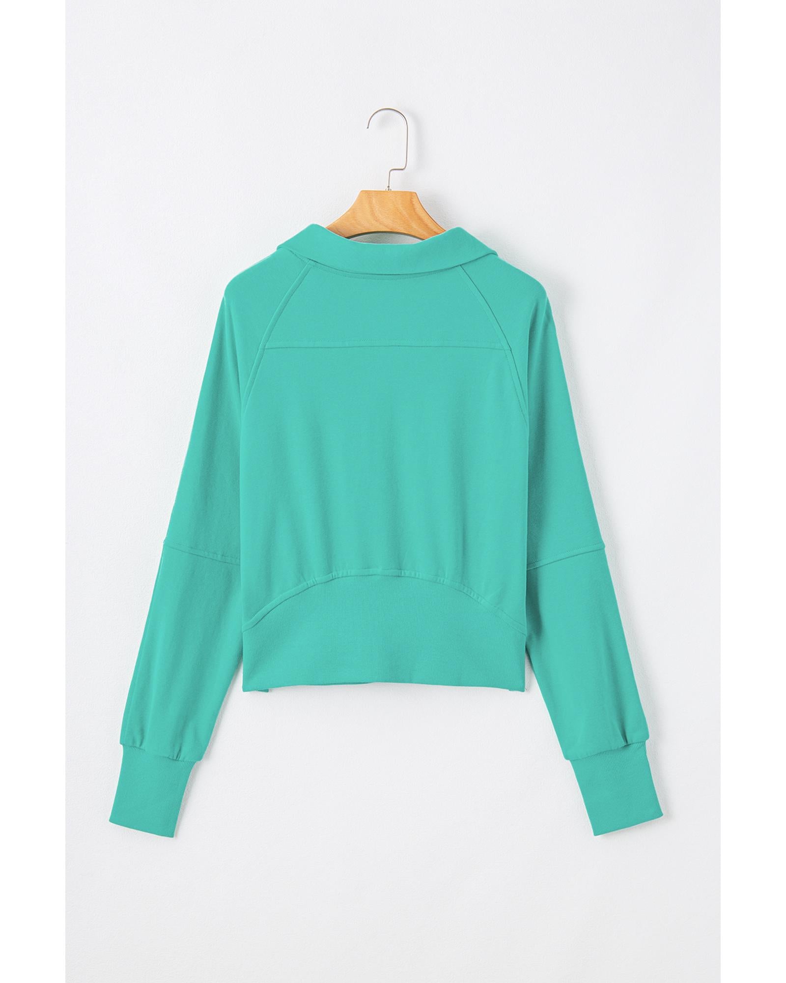 Aruba Blue Quarter Zip Stand Neck Kangaroo Pocket Sweatshirt - L 7