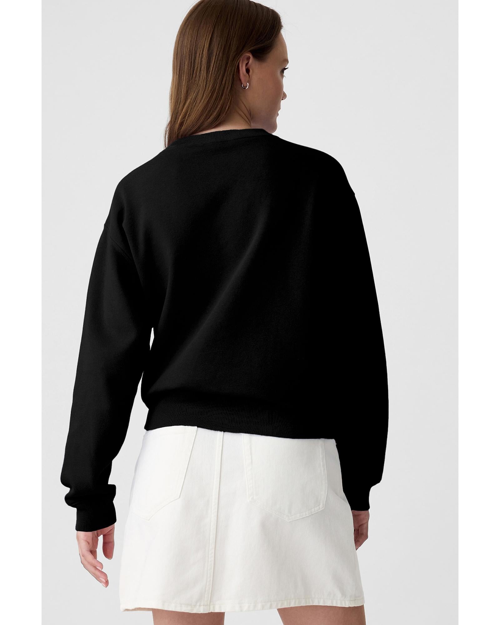 Black Plain Drop Shoulder Crewneck Pullover Sweatshirt - 2XL