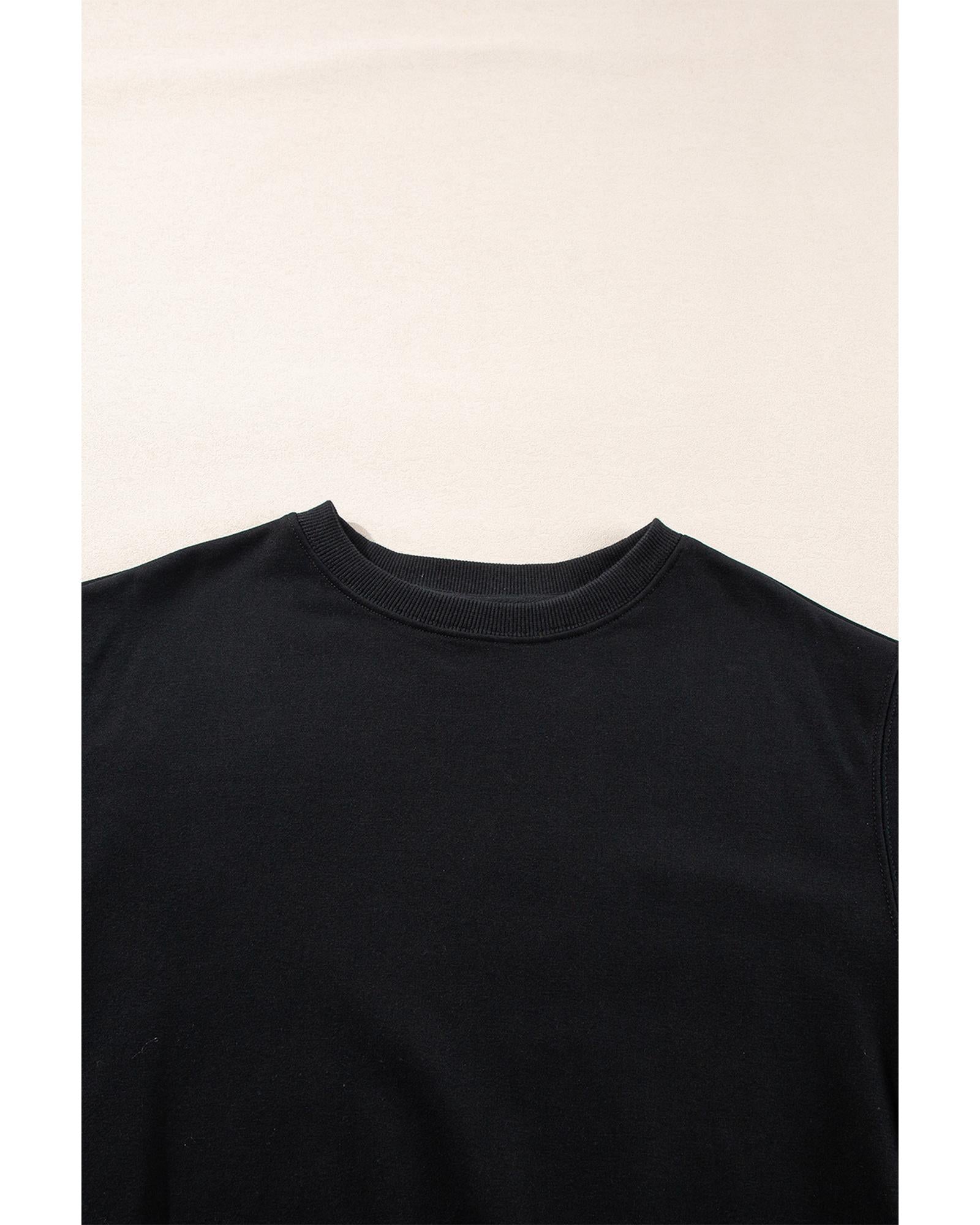 Black Plain Drop Shoulder Crewneck Pullover Sweatshirt - L 3