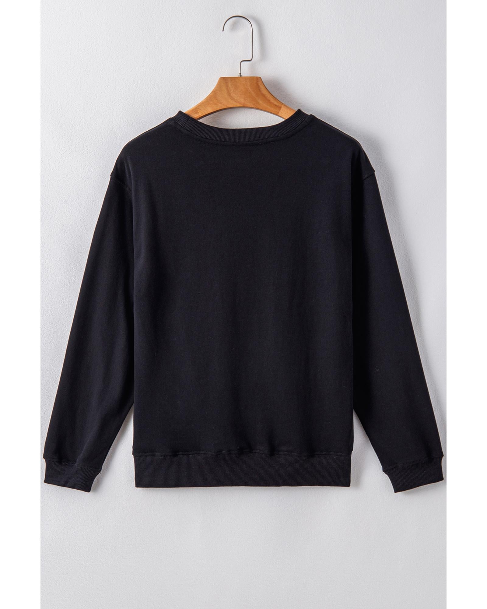 Black Plain Drop Shoulder Crewneck Pullover Sweatshirt - L 7