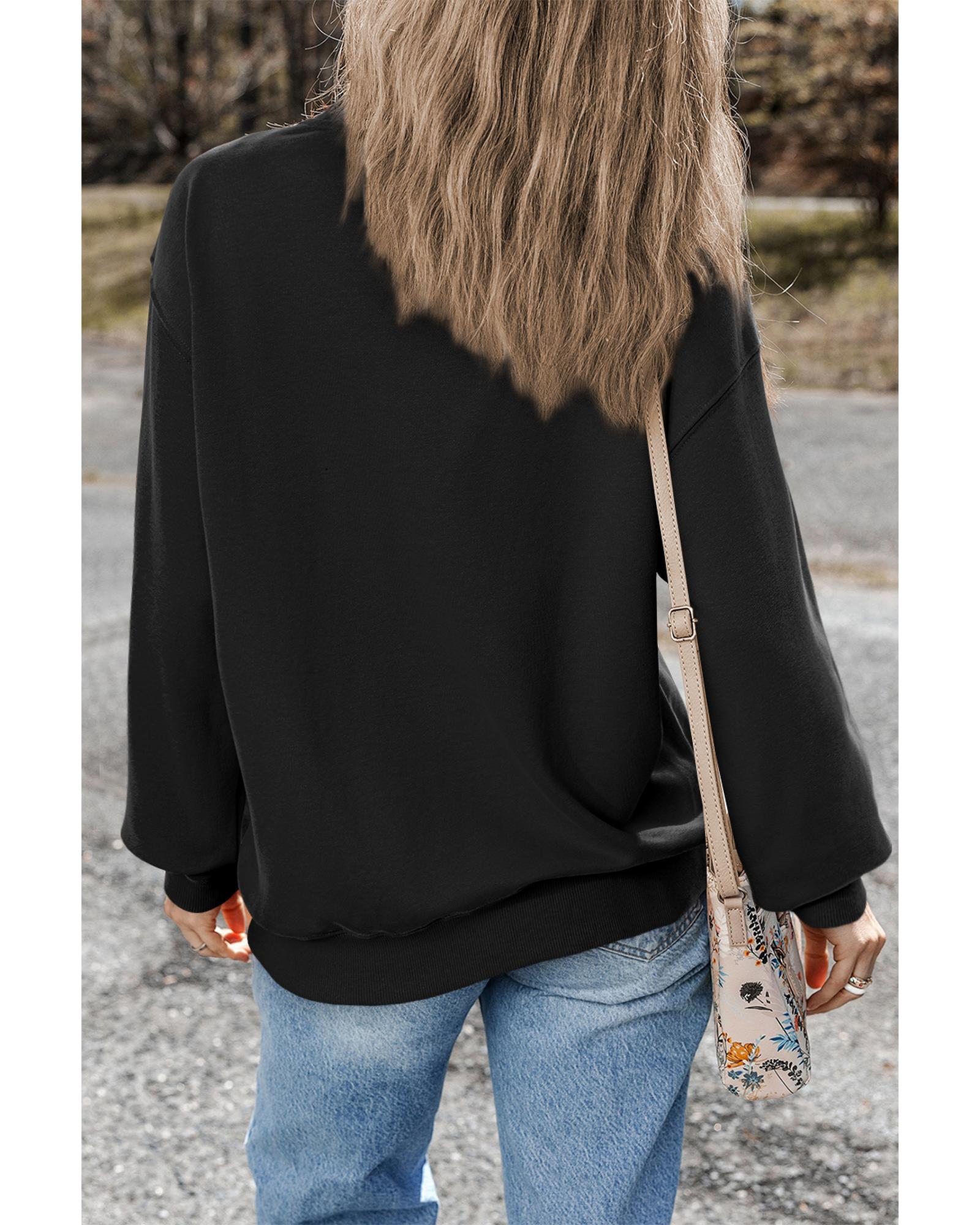 Black Plain Drop Shoulder Crewneck Pullover Sweatshirt - M 4