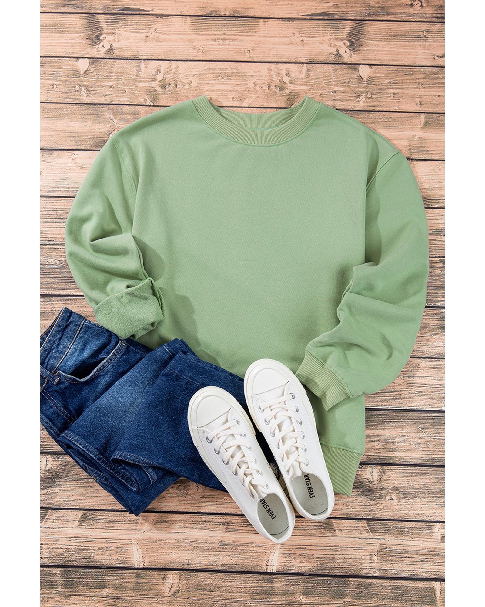 Smoke Green Plain Drop Shoulder Crewneck Pullover Sweatshirt - L 6