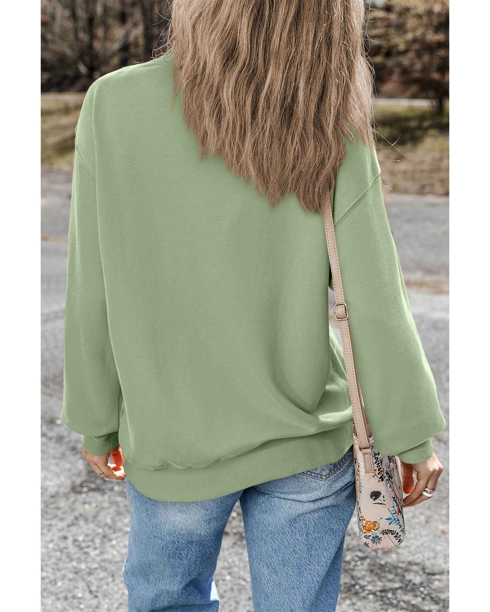 Smoke Green Plain Drop Shoulder Crewneck Pullover Sweatshirt - L 7