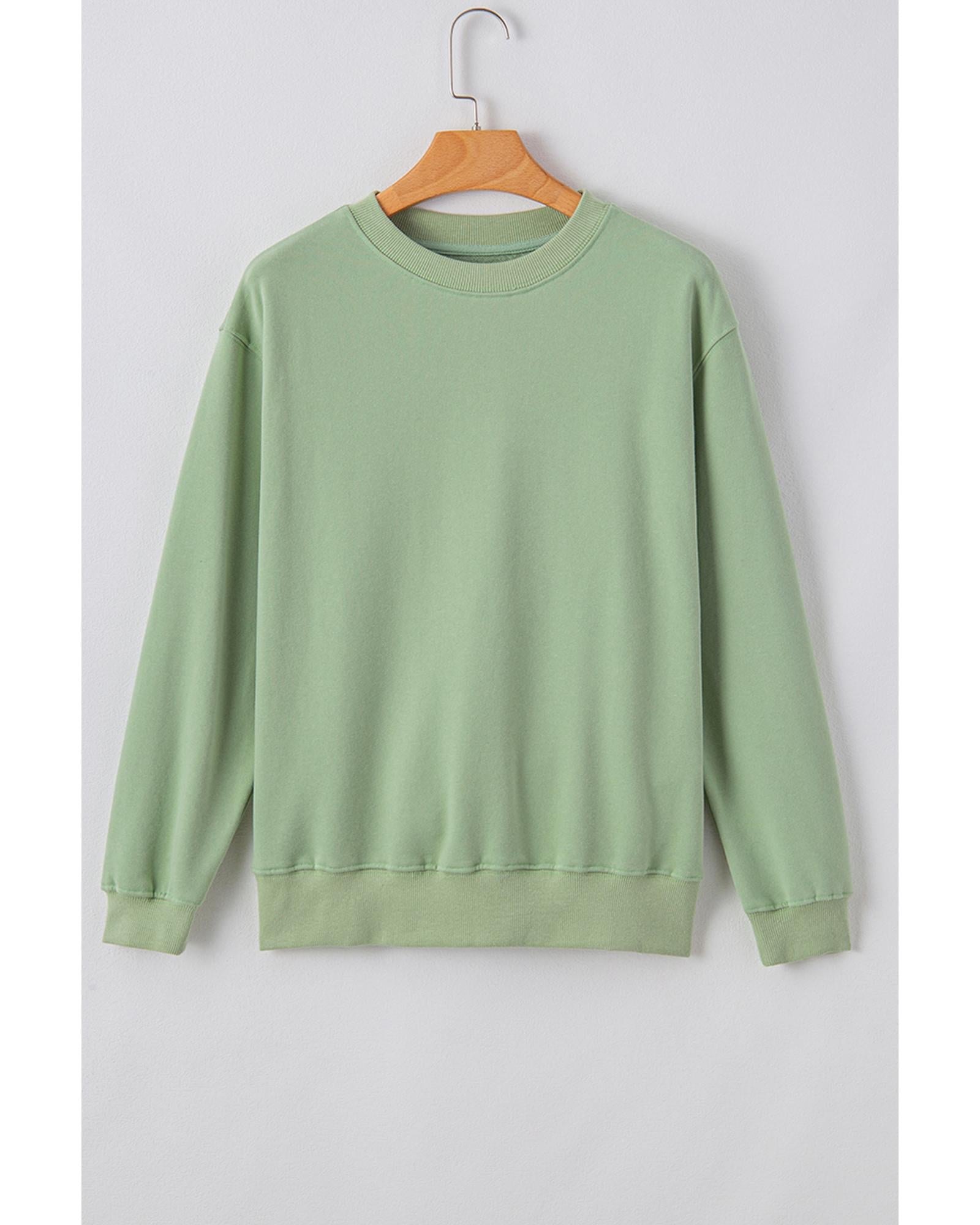 Smoke Green Plain Drop Shoulder Crewneck Pullover Sweatshirt - L 8