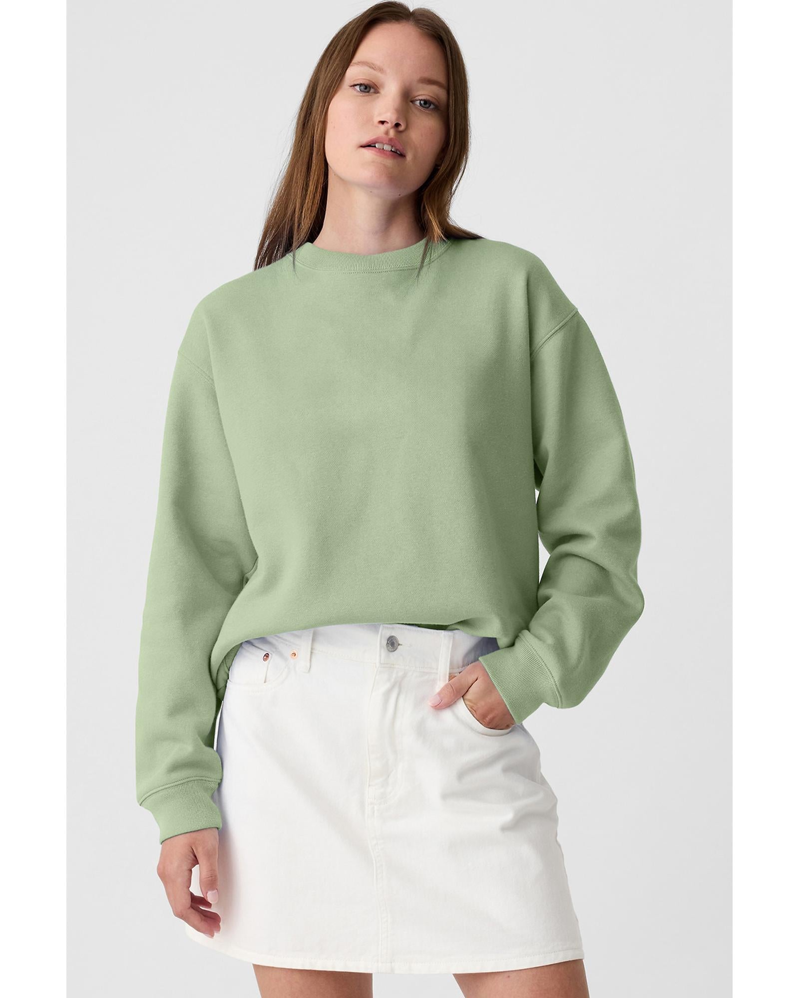 Smoke Green Plain Drop Shoulder Crewneck Pullover Sweatshirt - M 5