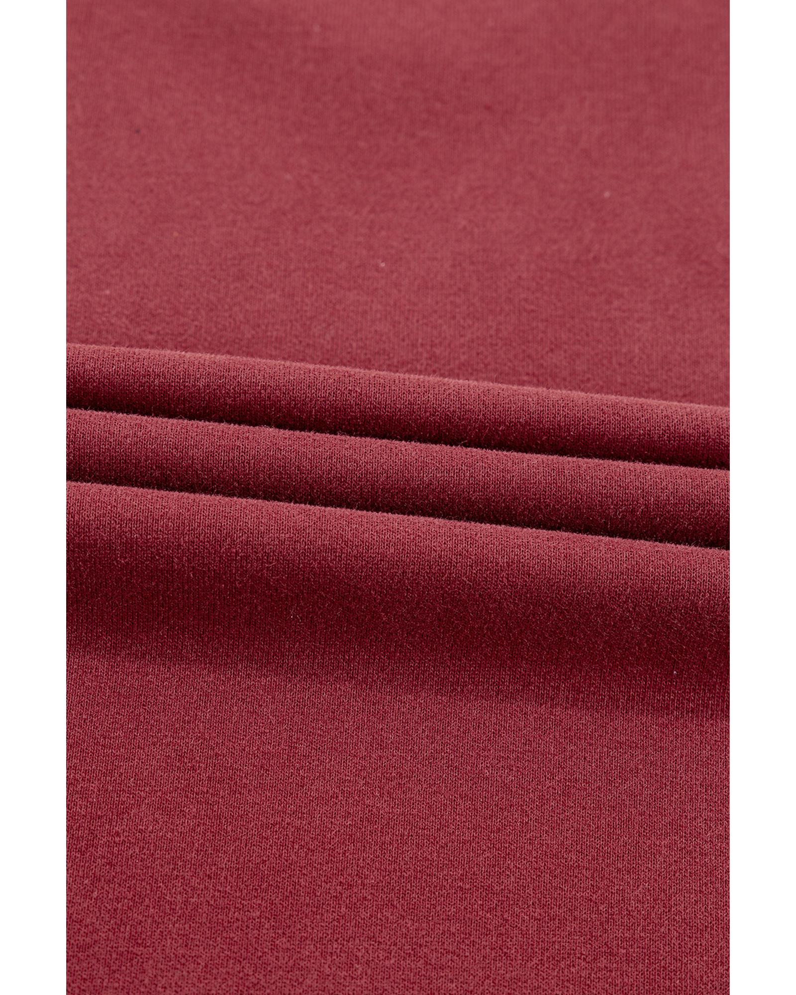 Burgundy Plain Drop Shoulder Crewneck Pullover Sweatshirt - XL