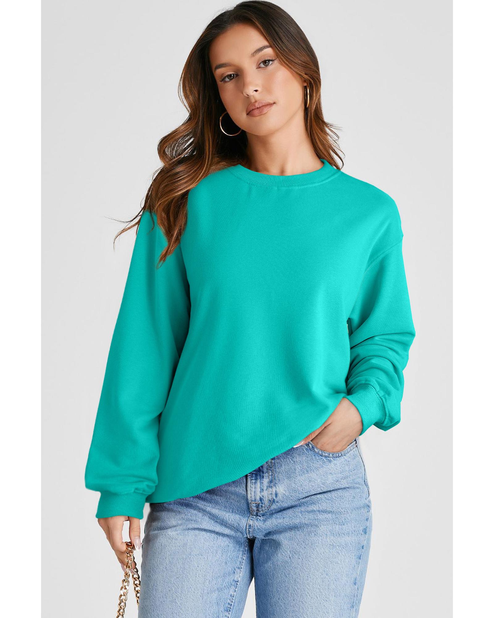 Aruba Blue Plain Drop Shoulder Crewneck Pullover Sweatshirt - L