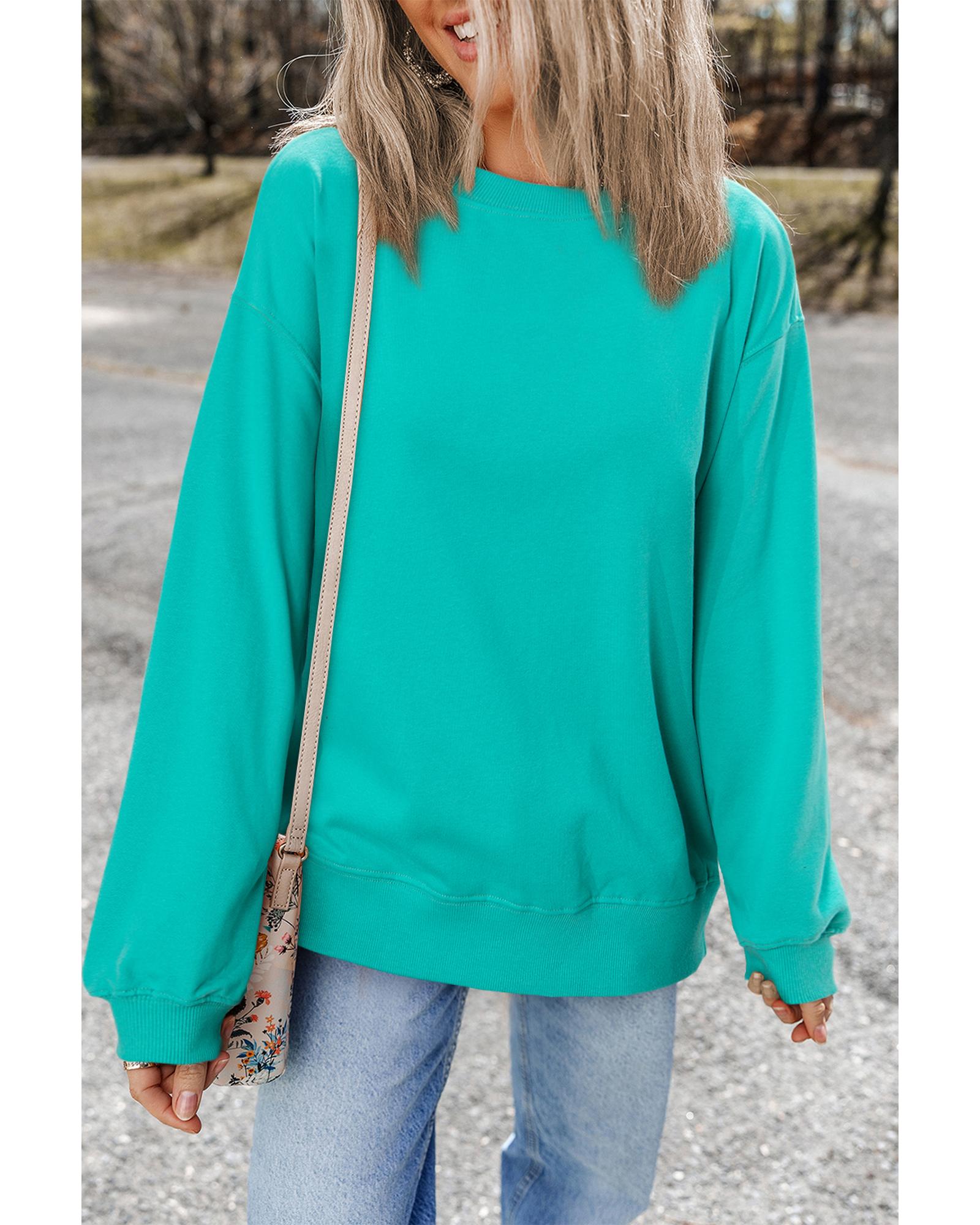 Aruba Blue Plain Drop Shoulder Crewneck Pullover Sweatshirt - S 4
