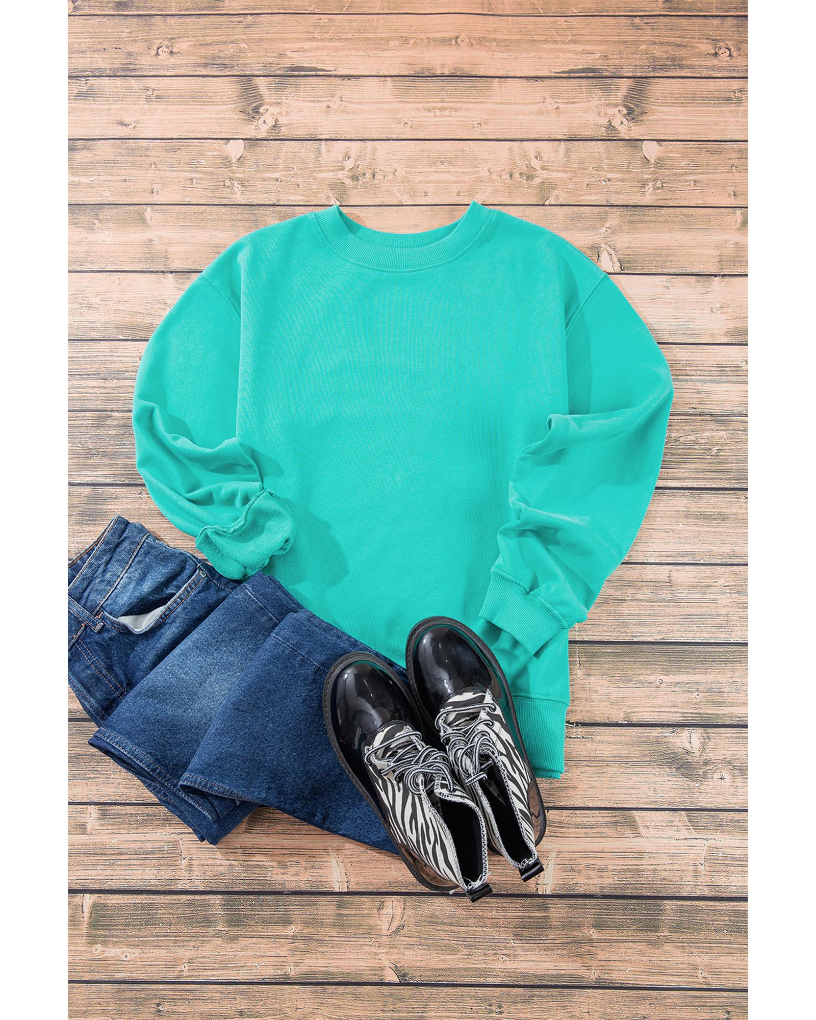 Aruba Blue Plain Drop Shoulder Crewneck Pullover Sweatshirt - XL 3