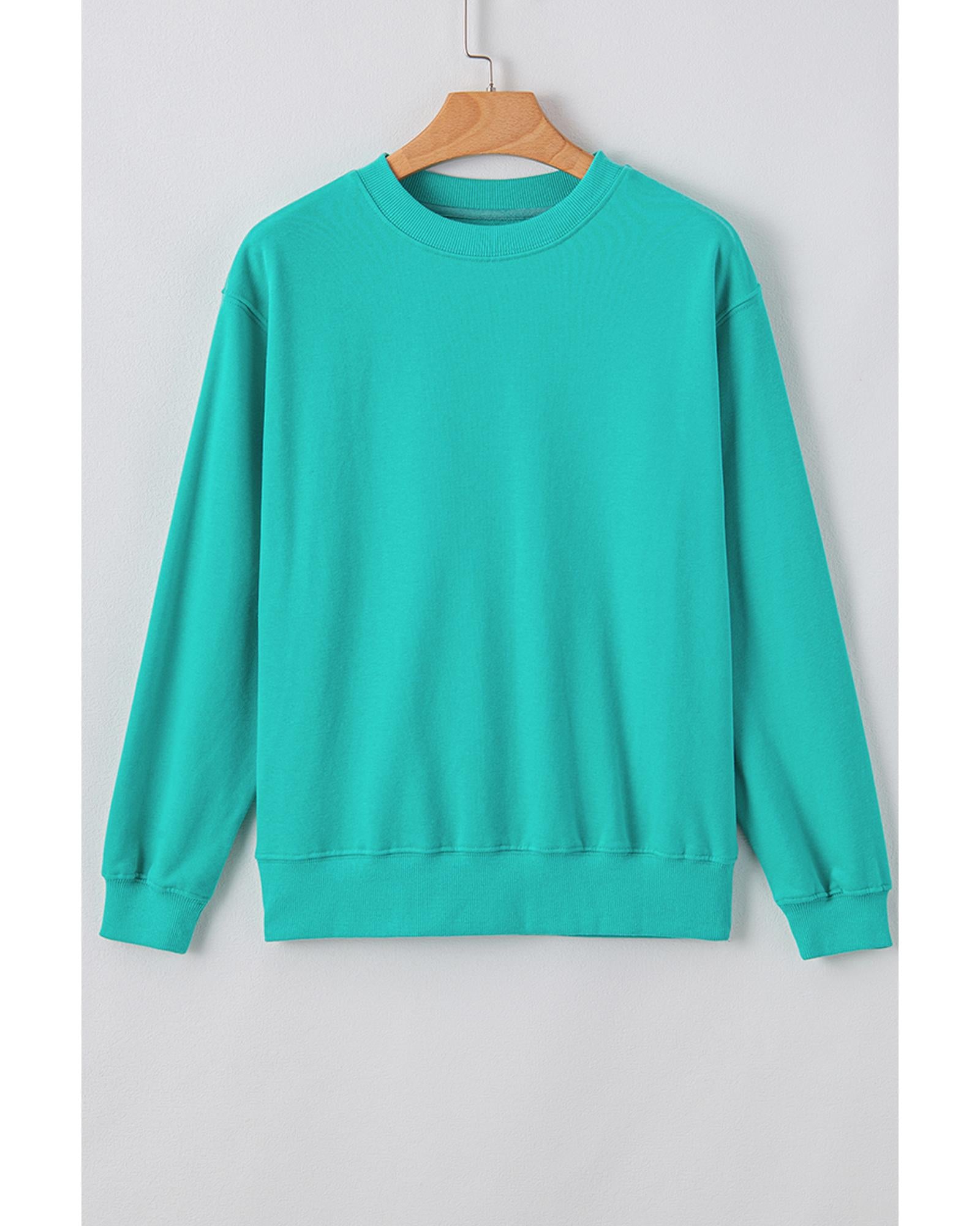 Aruba Blue Plain Drop Shoulder Crewneck Pullover Sweatshirt - XL 6