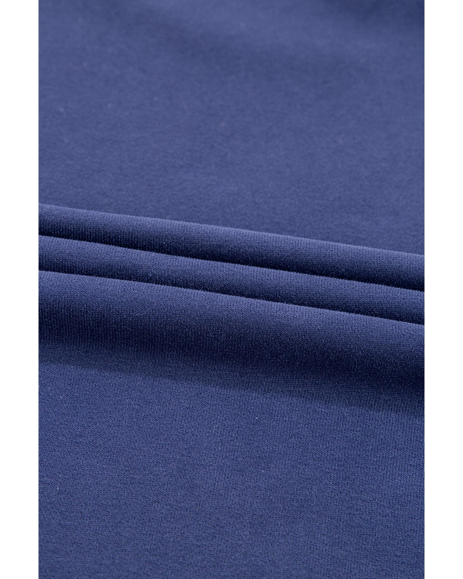 Navy Blue Plain Drop Shoulder Crewneck Pullover Sweatshirt - M