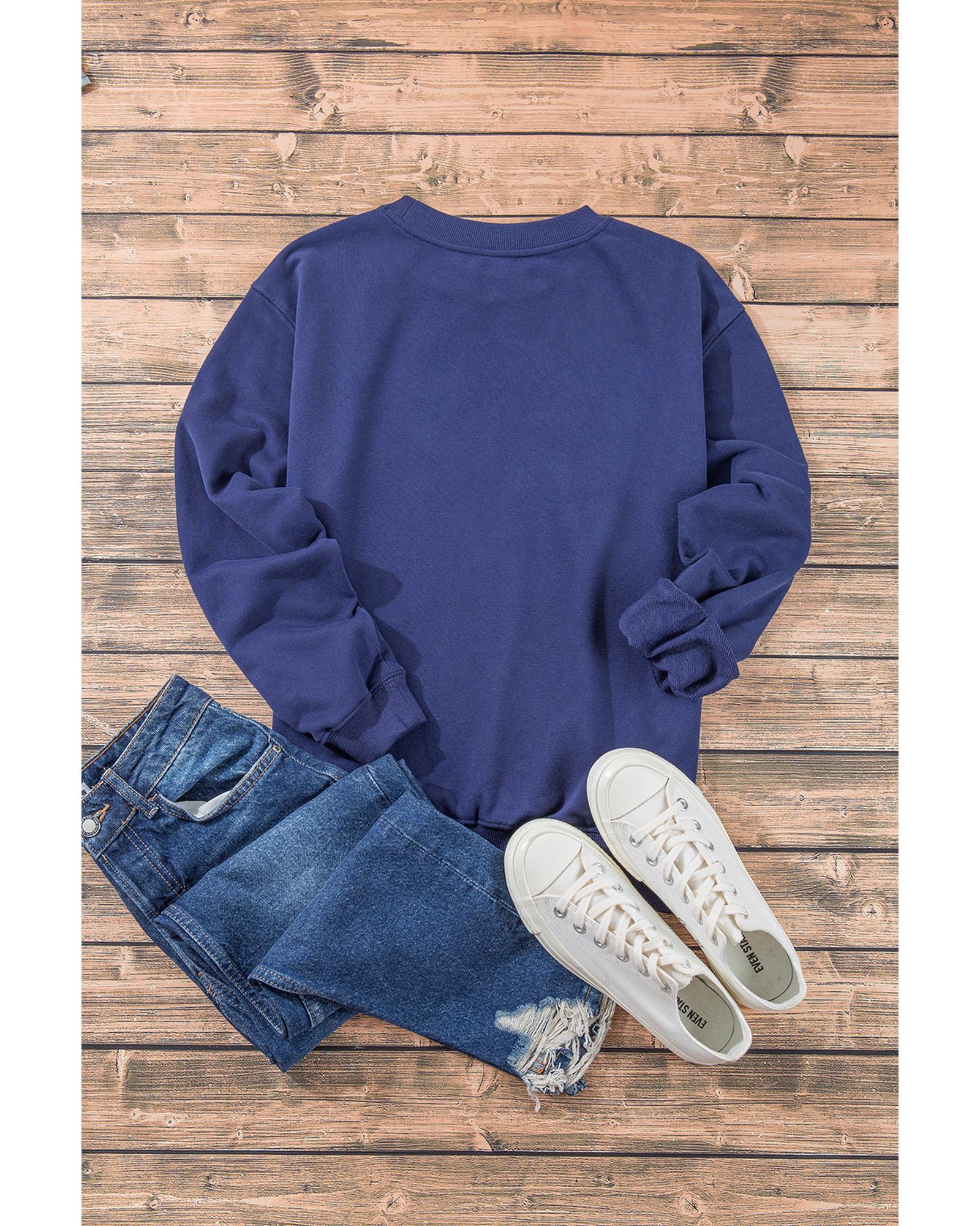 Navy Blue Plain Drop Shoulder Crewneck Pullover Sweatshirt - M 4