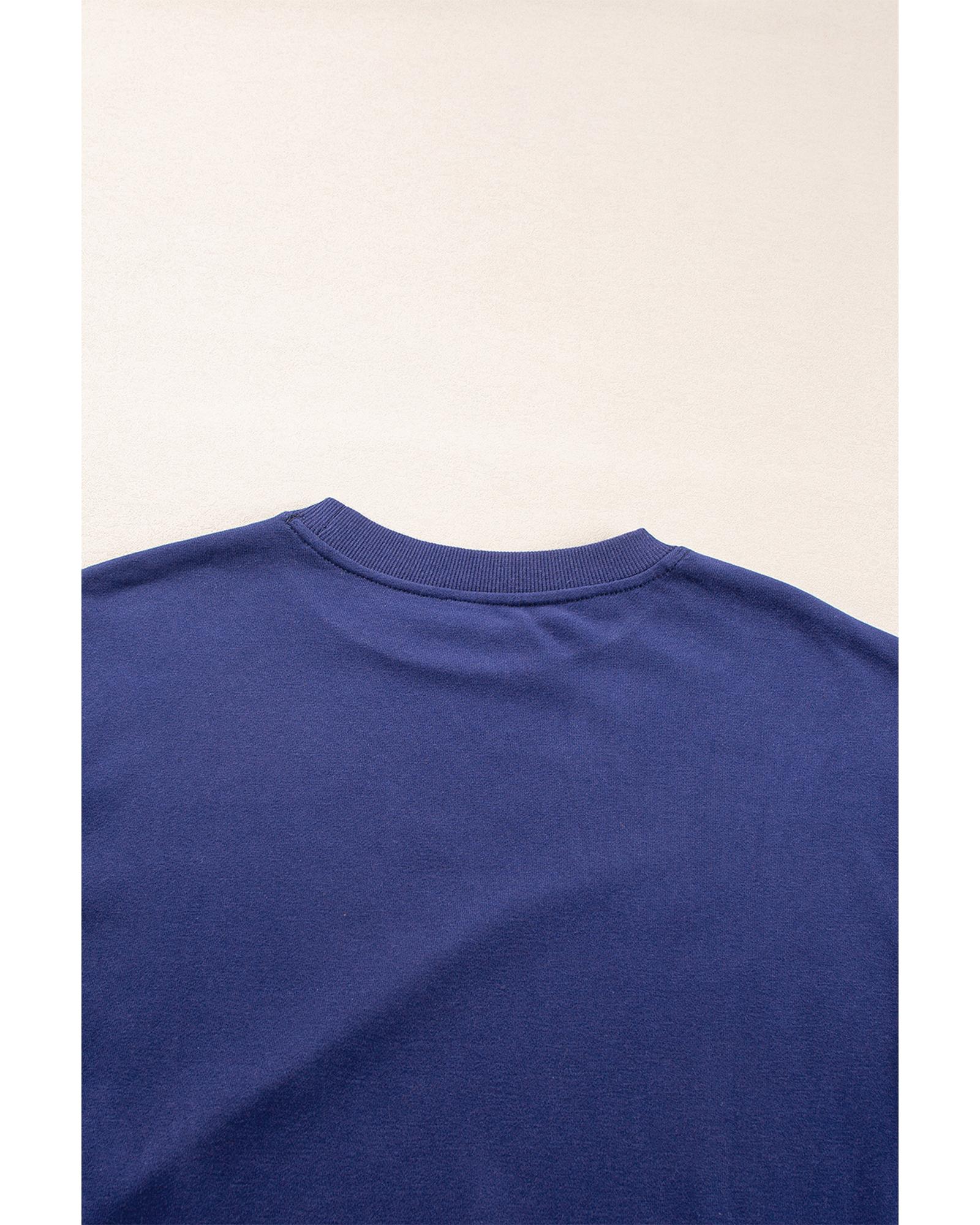 Navy Blue Plain Drop Shoulder Crewneck Pullover Sweatshirt - M 5