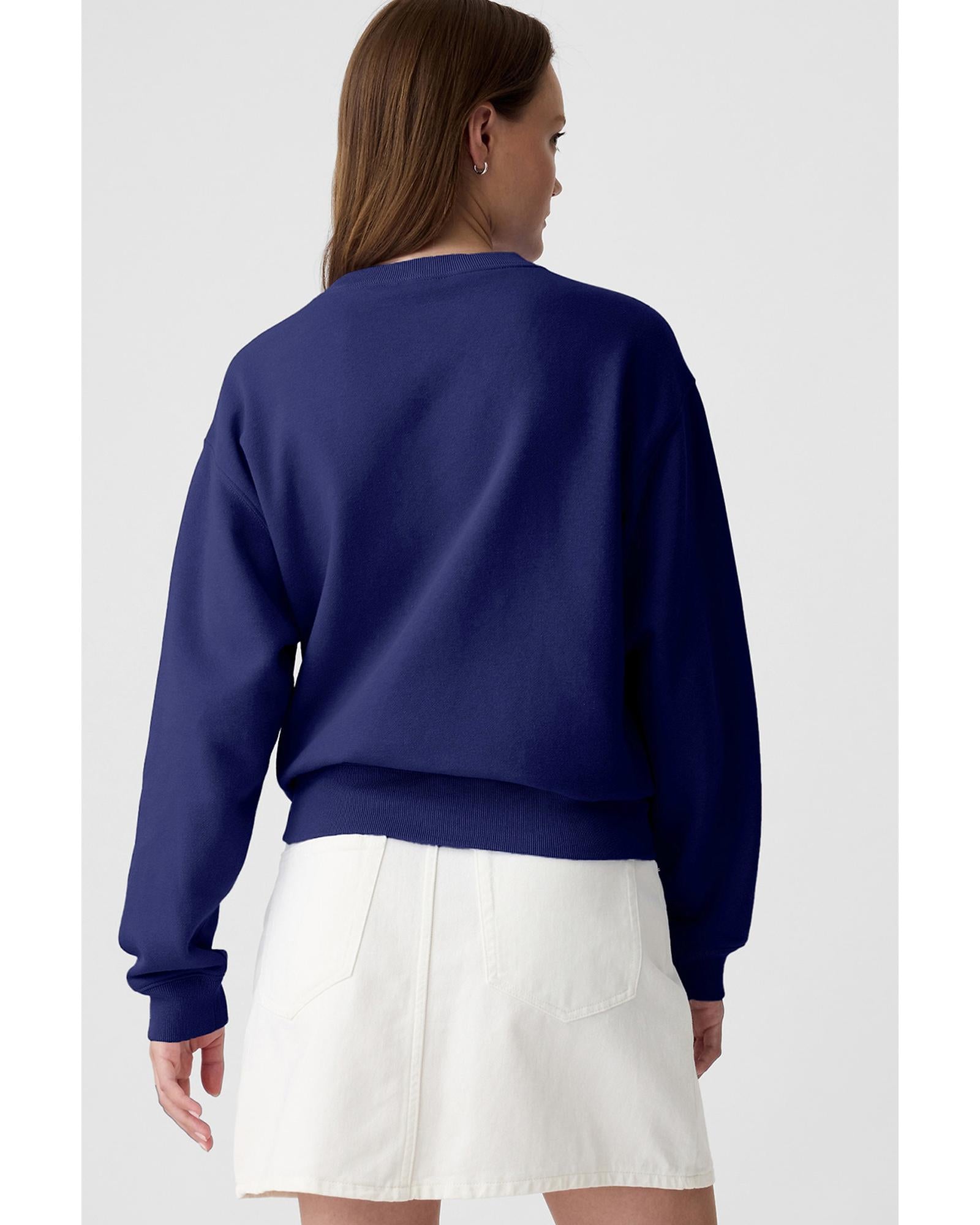 Navy Blue Plain Drop Shoulder Crewneck Pullover Sweatshirt - M 6