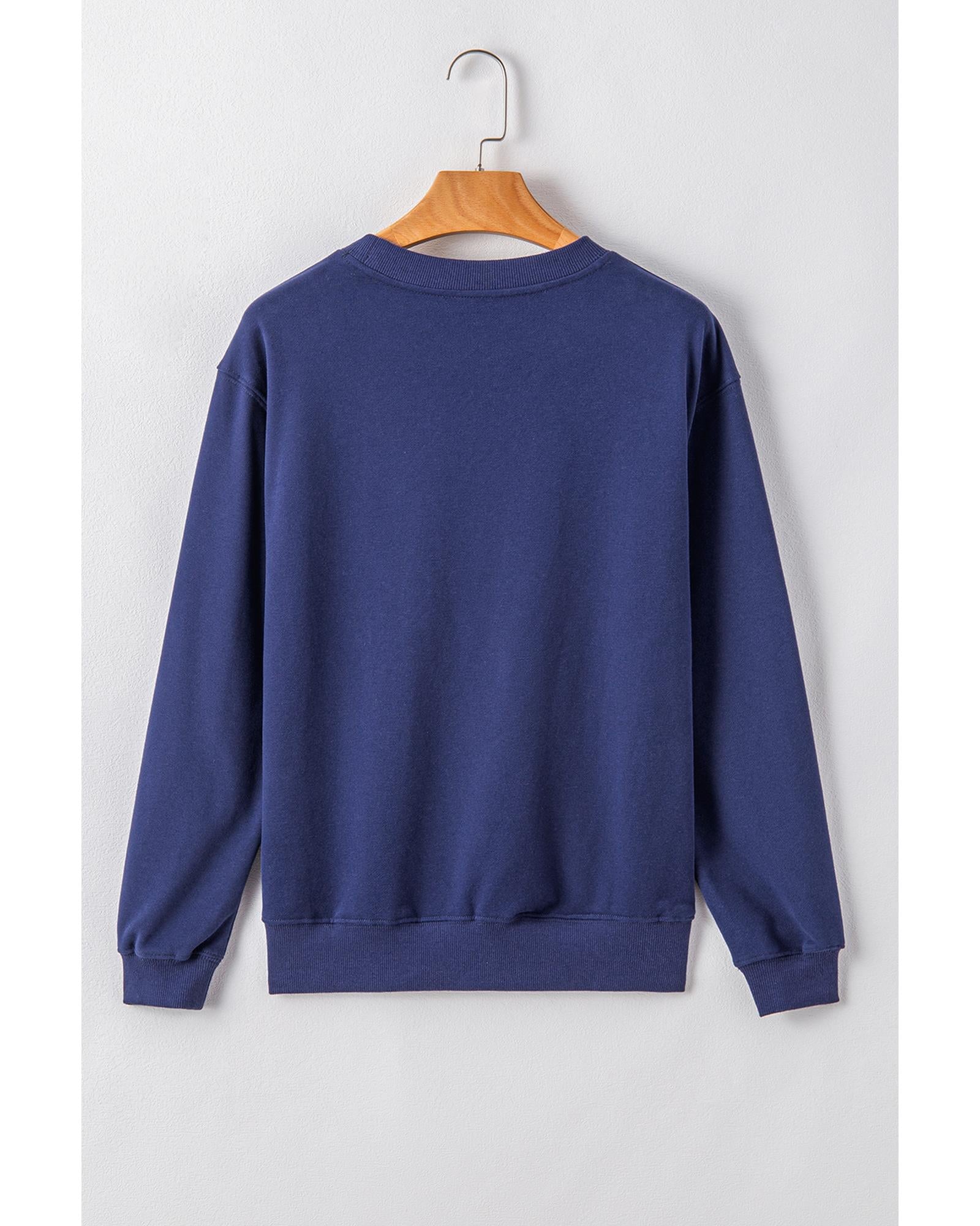 Navy Blue Plain Drop Shoulder Crewneck Pullover Sweatshirt - M 8