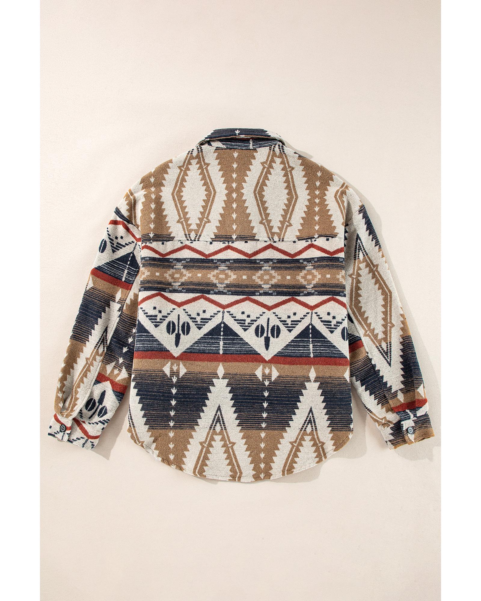 Brown Western Aztec Collared Button-up Sweatshirt - S 3