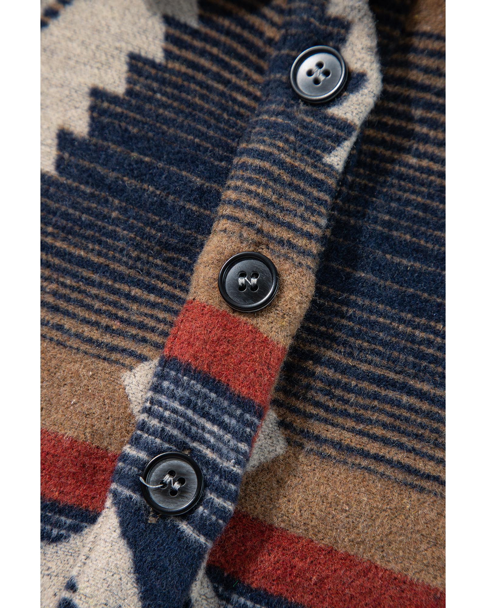 Brown Western Aztec Collared Button-up Sweatshirt - S 5