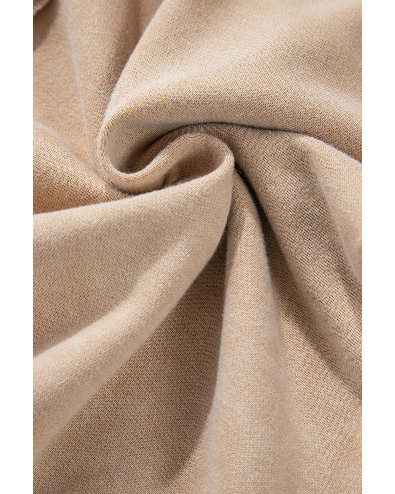 Light French Beige Solid Waffle Knit Patchwork Raglan Sleeve Sweatshirt - M 5