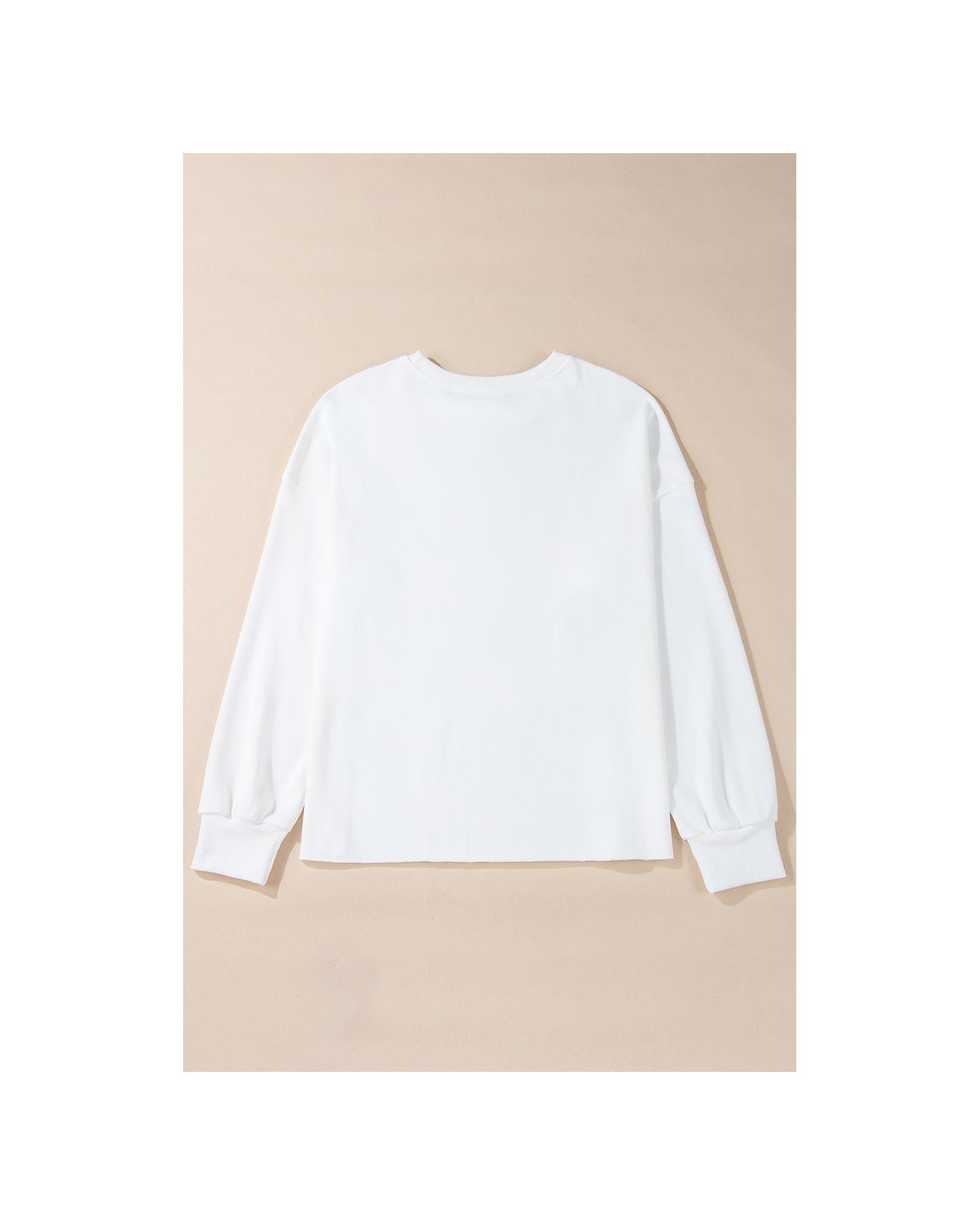 White Bowknot Pattern Drop Shoulder Loose Sweatshirt - L 7