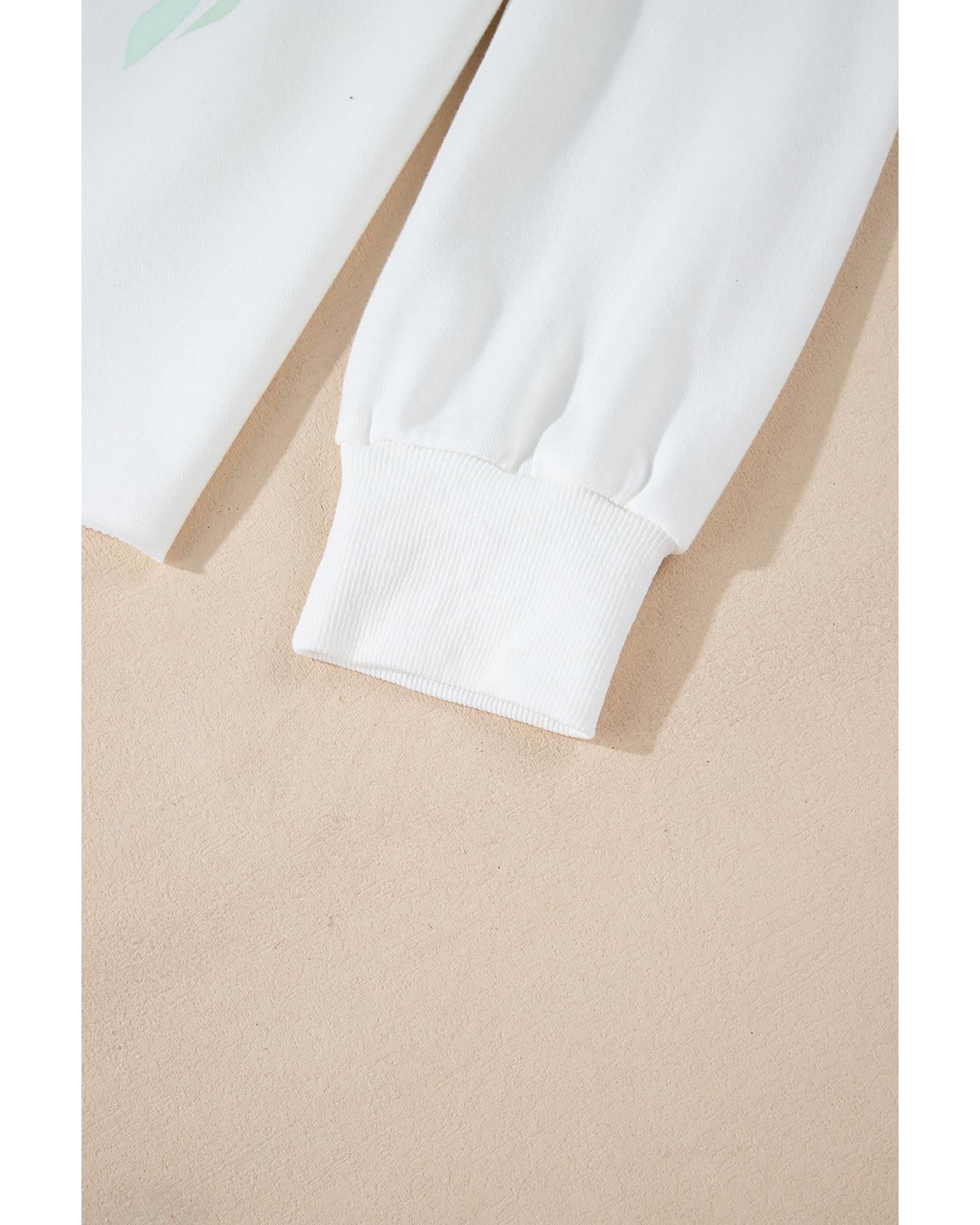 White Bowknot Pattern Drop Shoulder Loose Sweatshirt - M