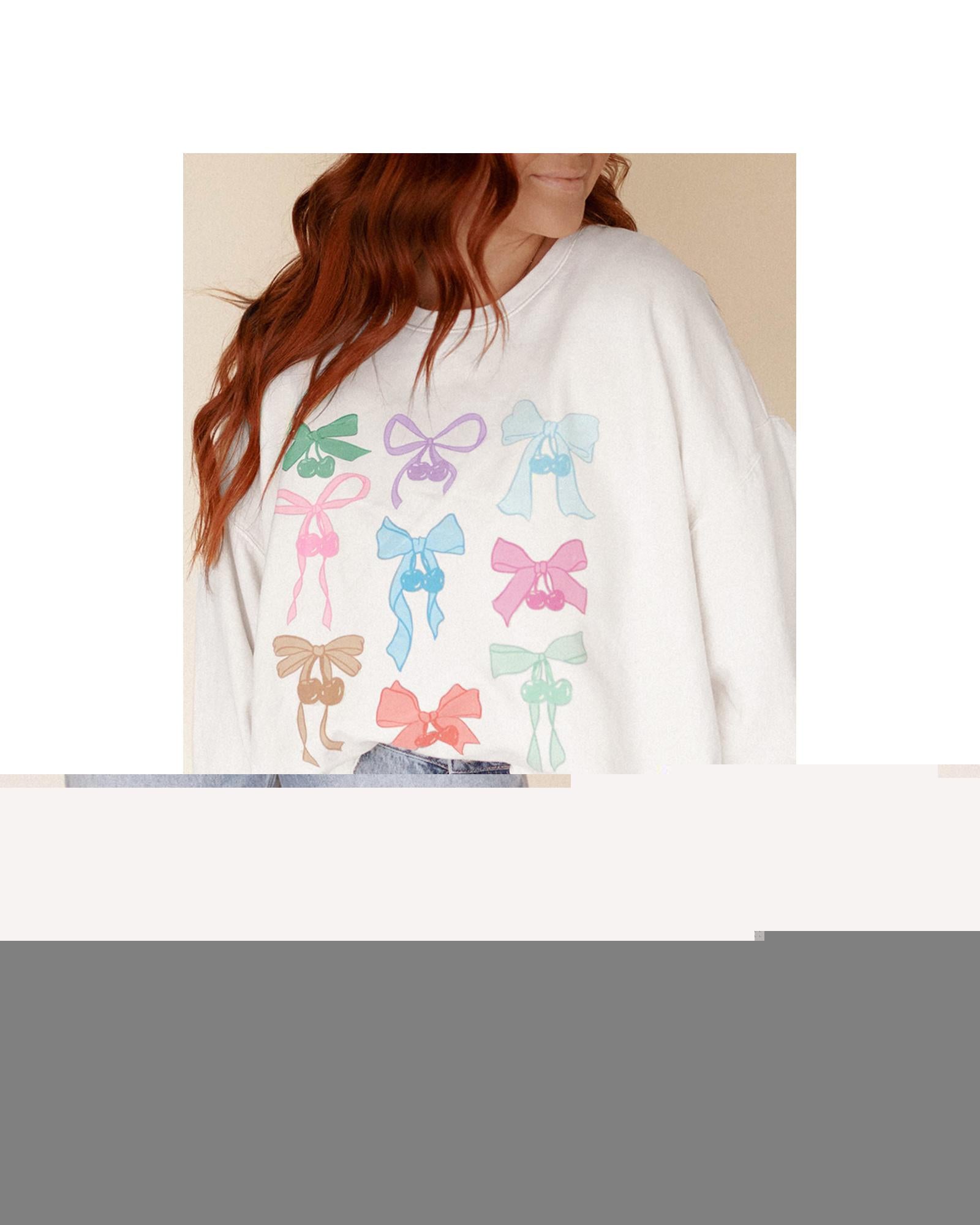 White Bowknot Pattern Drop Shoulder Loose Sweatshirt - S 4