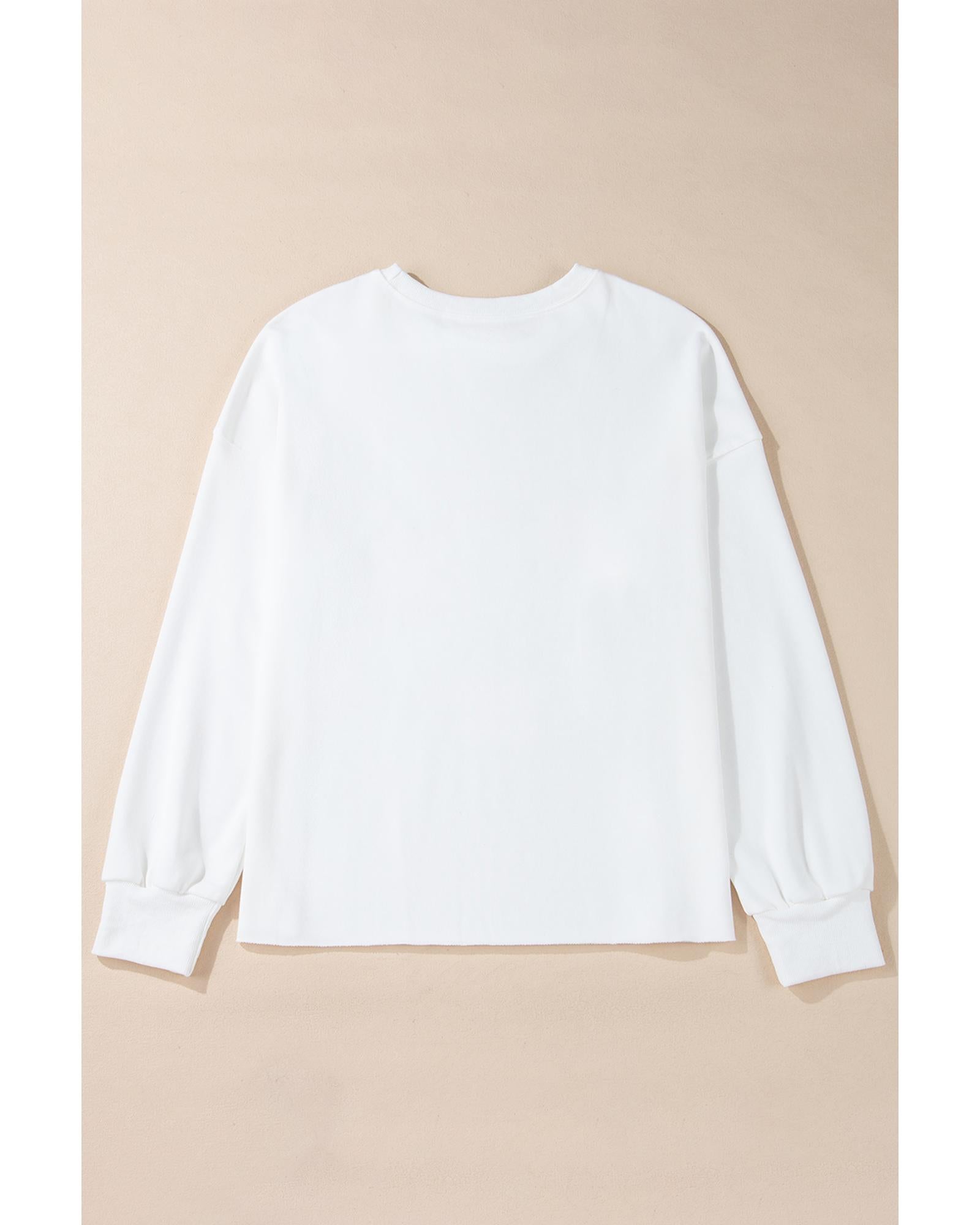 White Bowknot Pattern Drop Shoulder Loose Sweatshirt - S 7