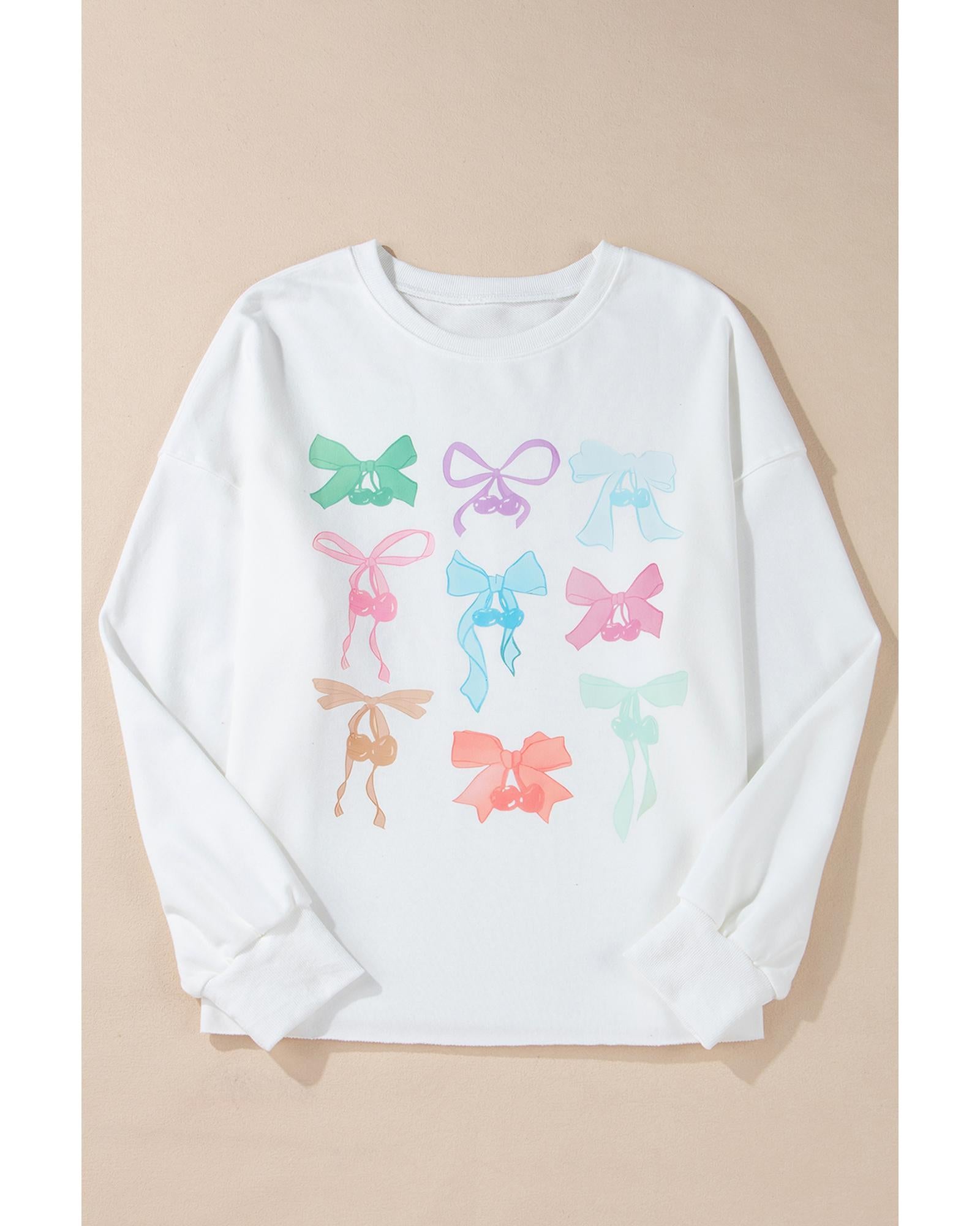 White Bowknot Pattern Drop Shoulder Loose Sweatshirt - XL 6