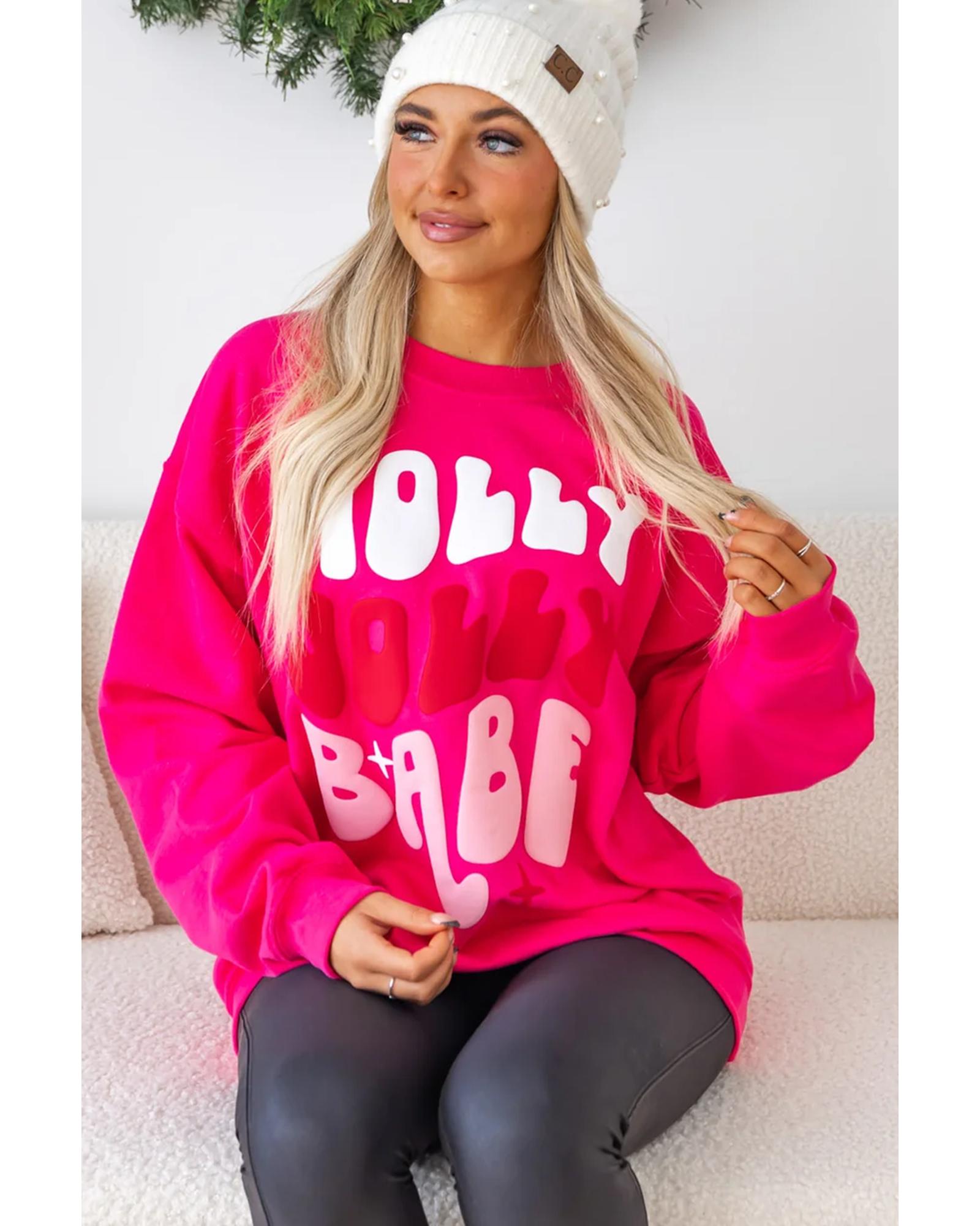 Rose Red Christmas Holly Jolly Babe Graphic Oversized Sweatshirt - L 5