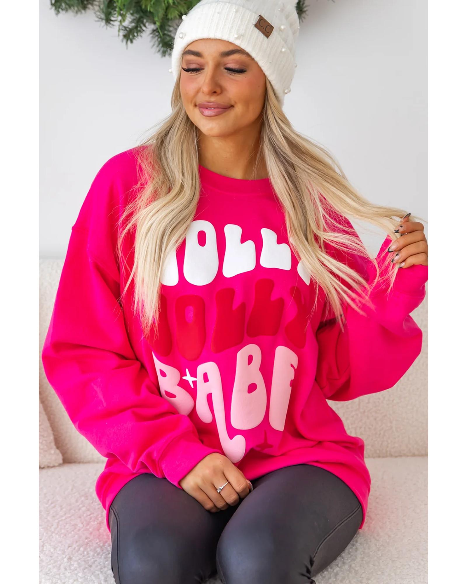 Rose Red Christmas Holly Jolly Babe Graphic Oversized Sweatshirt - S 4