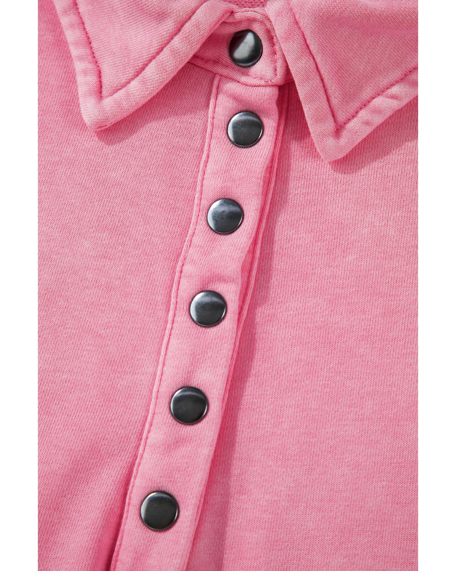 Pink Solid Snap Buttons Collared Balloon Sleeve Oversized Sweatshirt - L 5