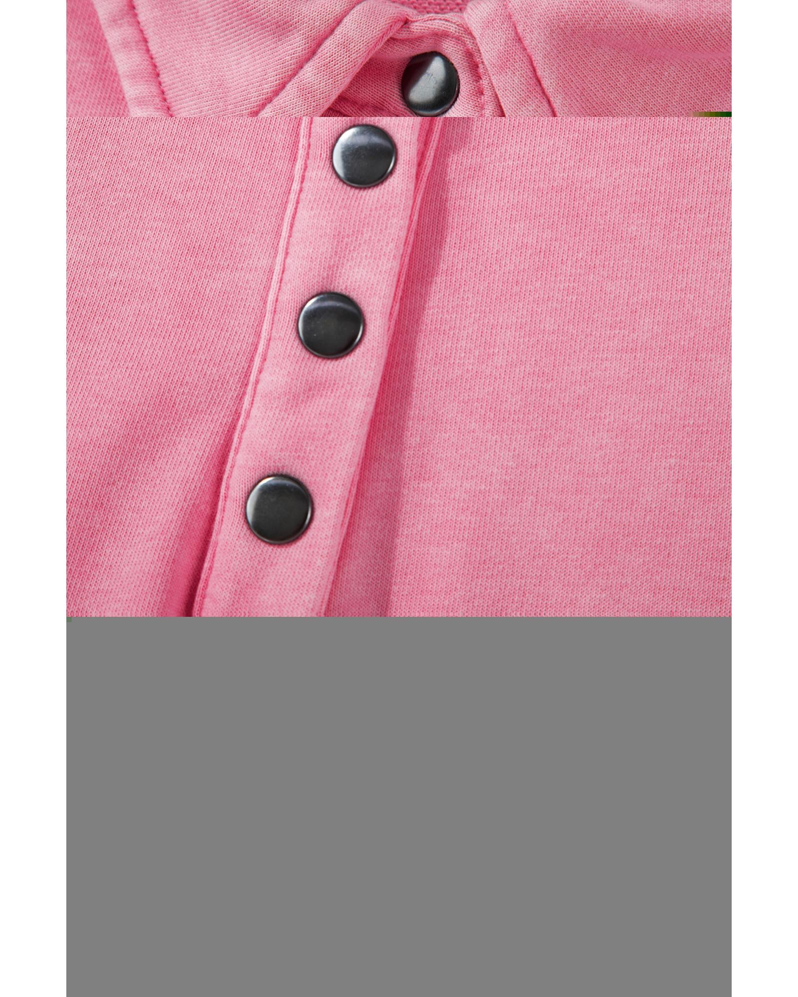 Pink Solid Snap Buttons Collared Balloon Sleeve Oversized Sweatshirt - M 5