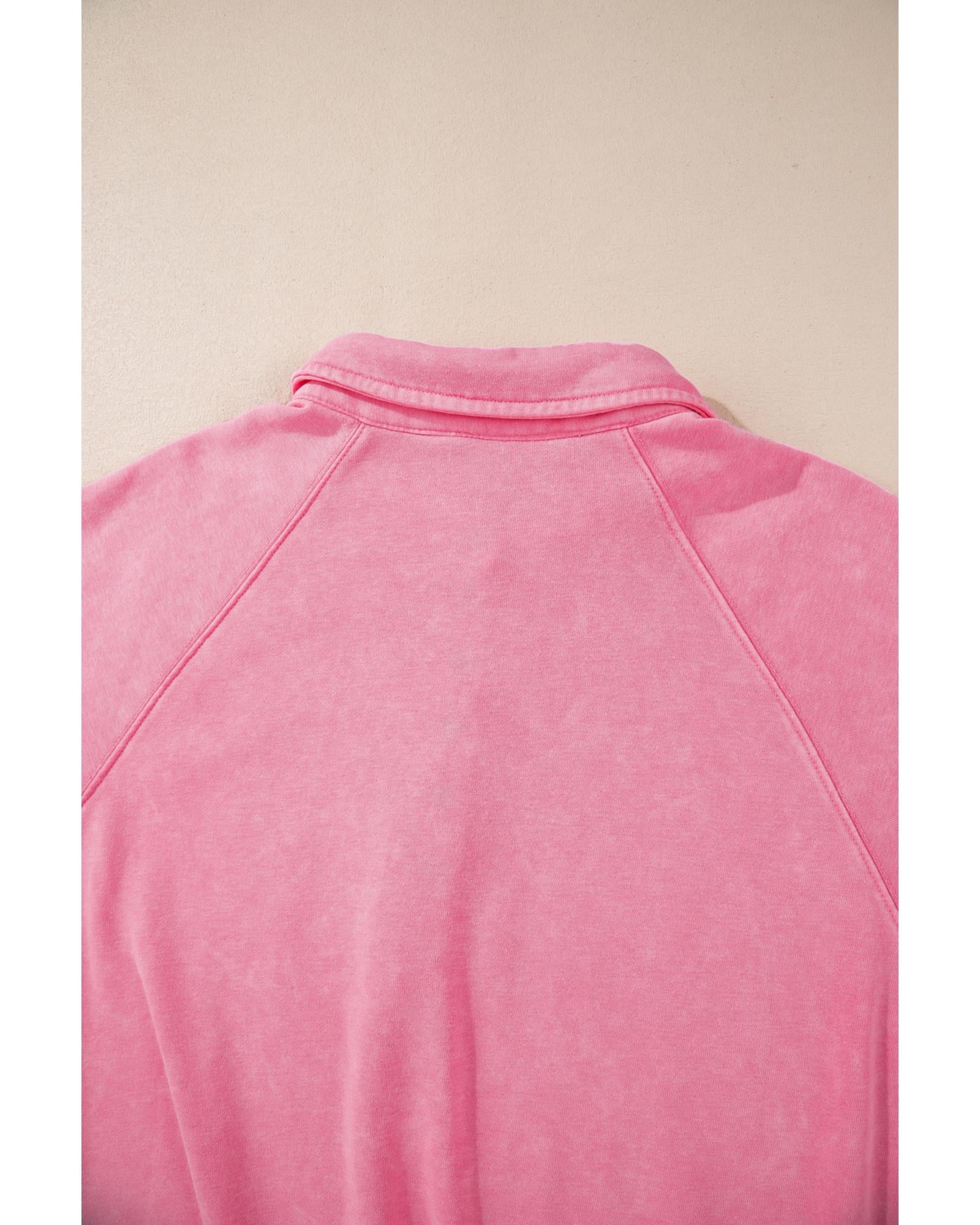 Pink Solid Snap Buttons Collared Balloon Sleeve Oversized Sweatshirt - M 7