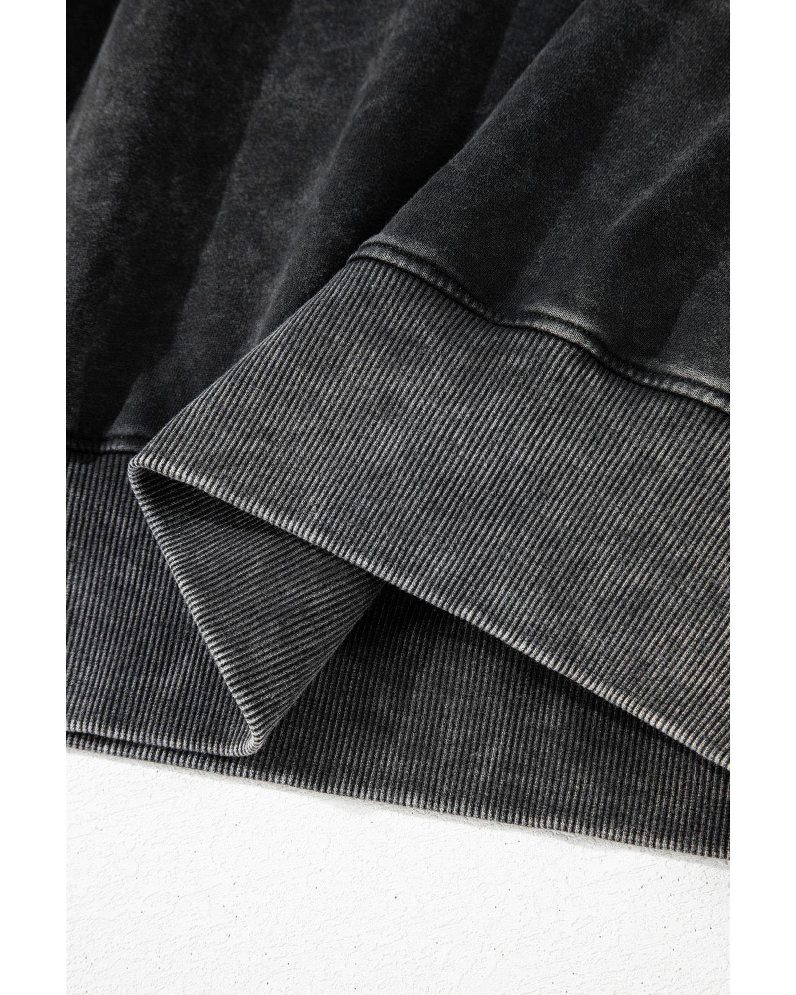 Black Solid Snap Buttons Collared Balloon Sleeve Oversized Sweatshirt - XL 4