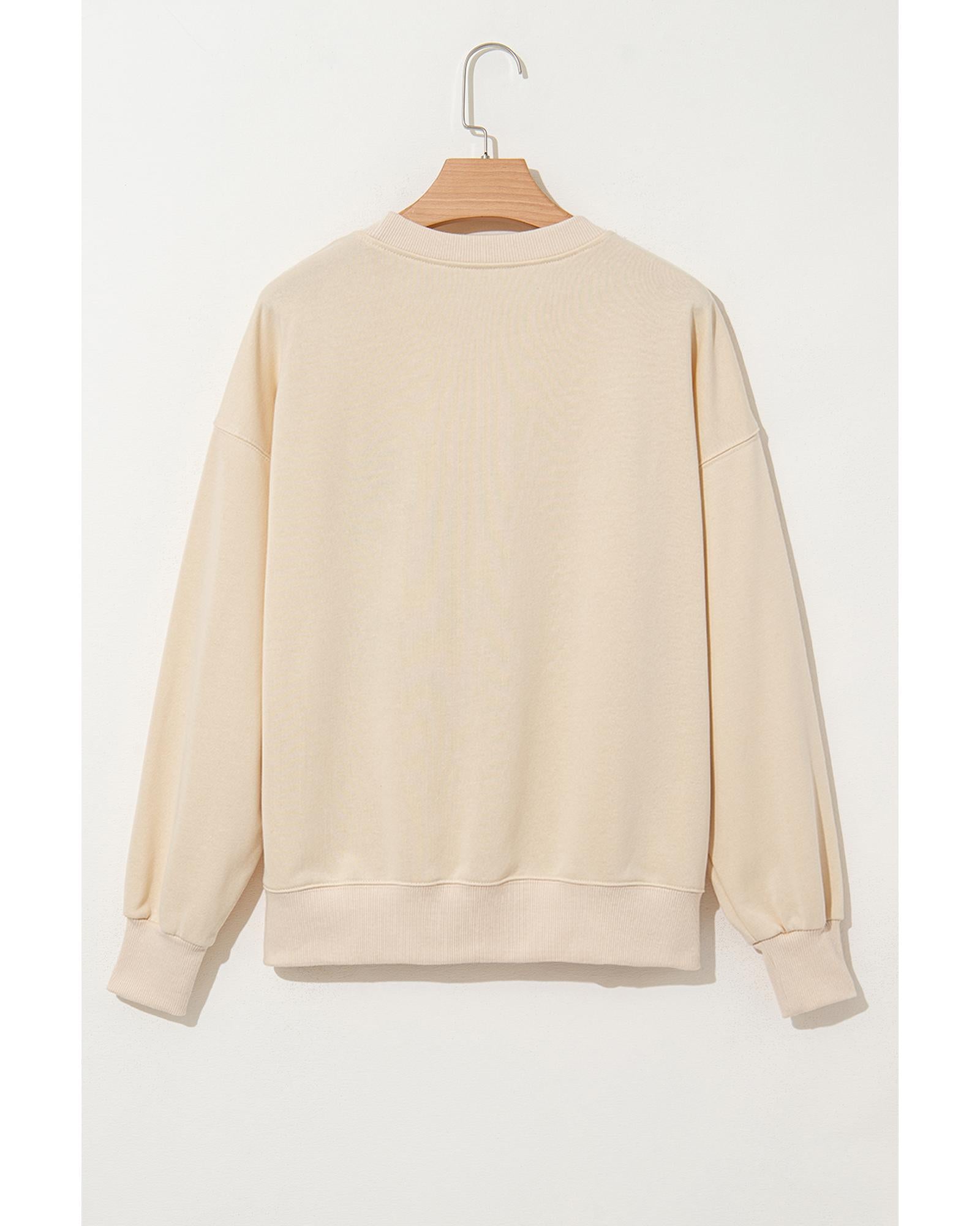 Apricot THANKS Chenille Embroidered Drop Shoulder Graphic Sweatshirt - M 3