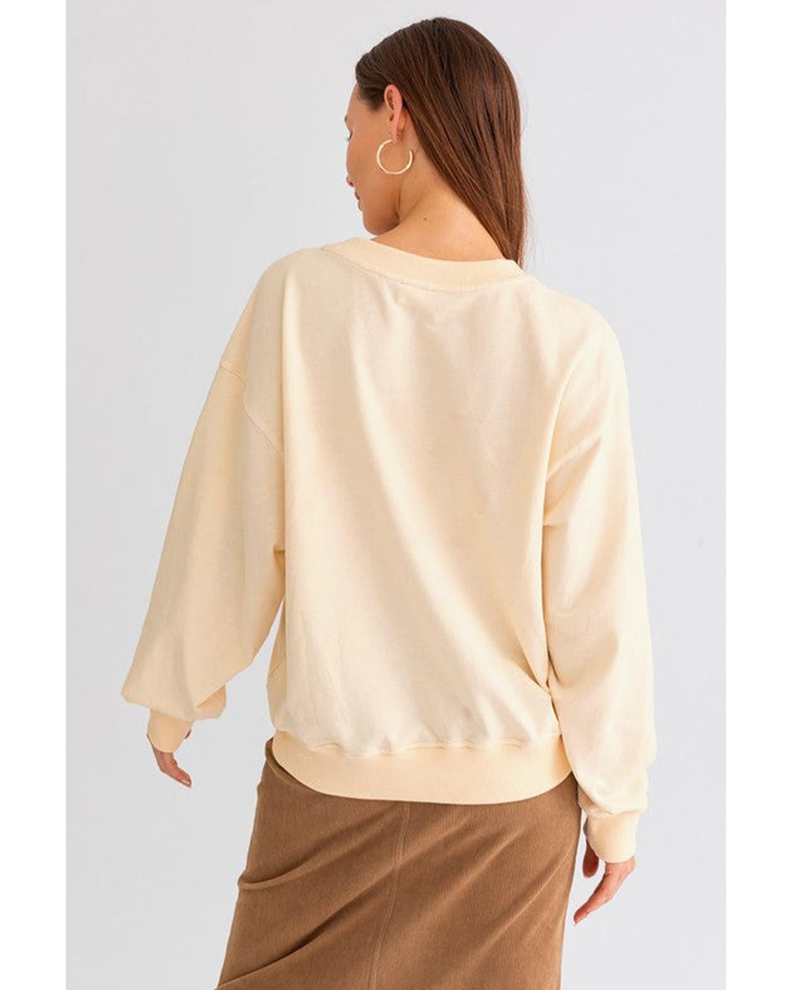 Apricot THANKS Chenille Embroidered Drop Shoulder Graphic Sweatshirt - S 7